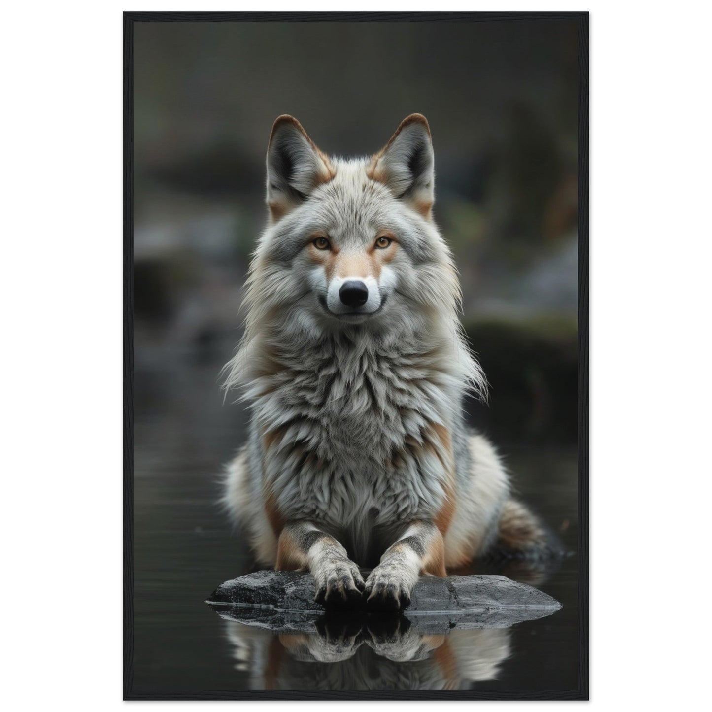 Affiche Loup Zen ( 60x90-cm-Bois-noir)