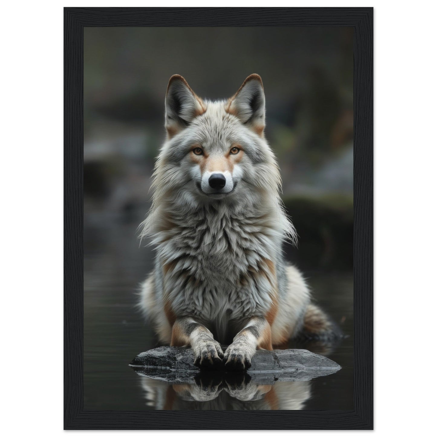 Affiche Loup Zen ( 21x29.7-cm-Bois-noir)