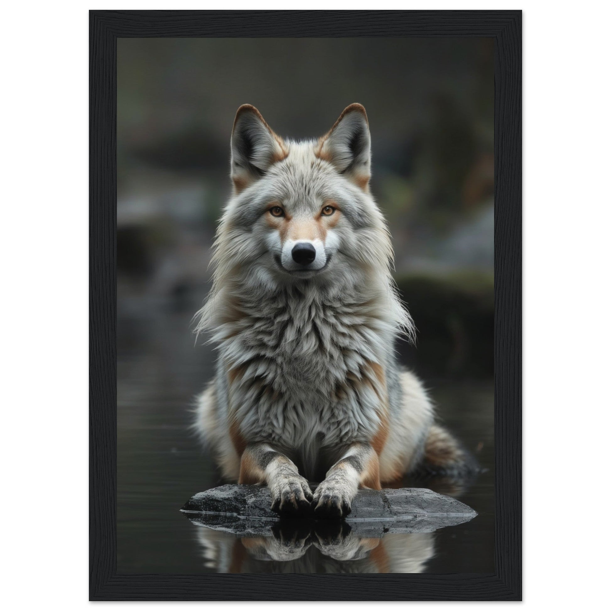 Affiche Loup Zen ( 21x29.7-cm-Bois-noir)