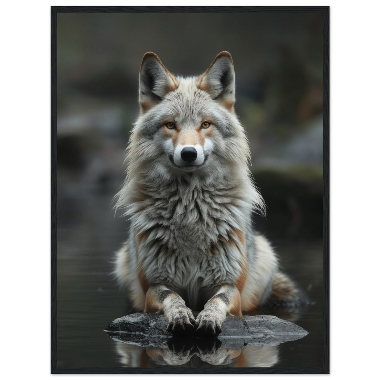 Affiche Loup Zen ( 60x80-cm-Bois-noir)