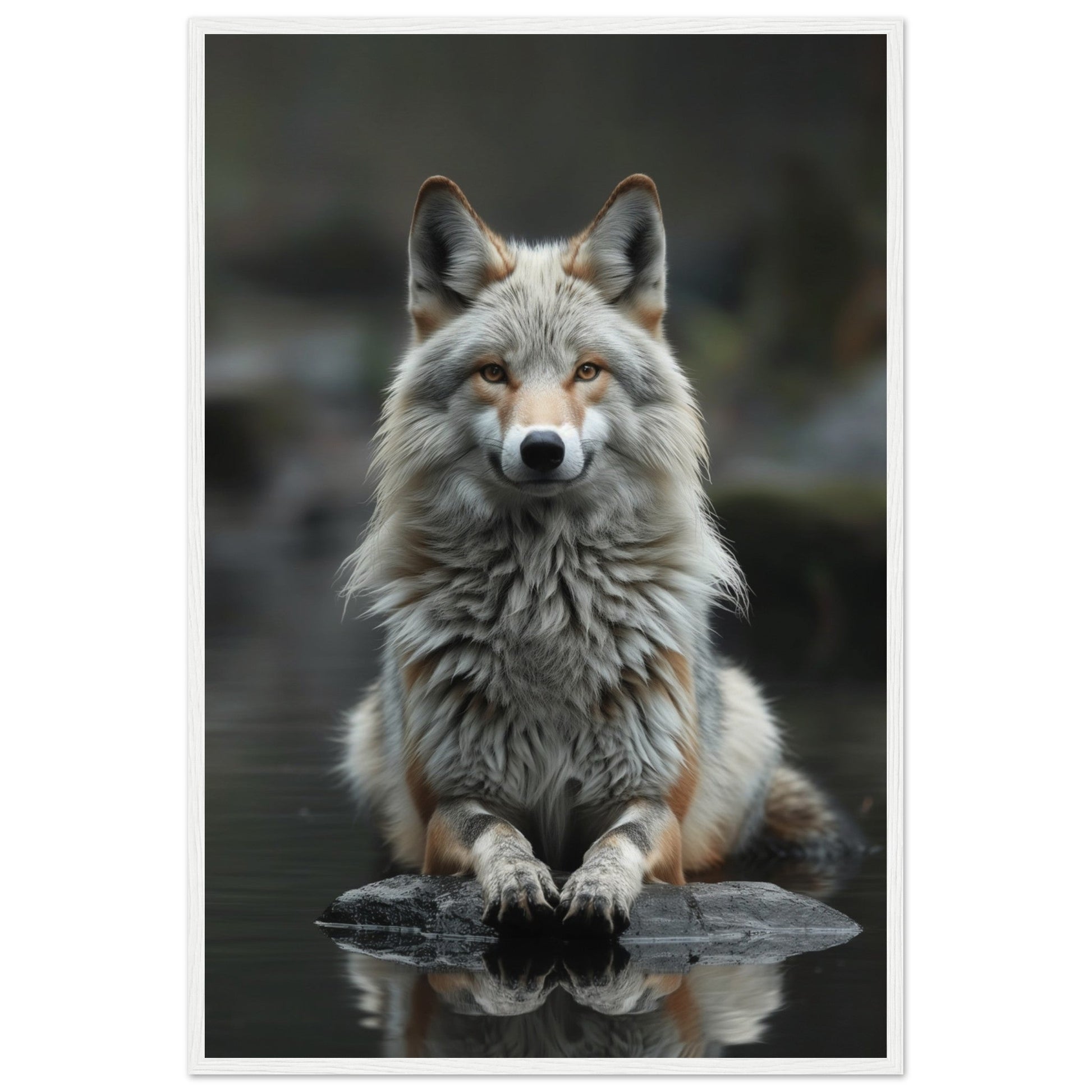 Affiche Loup Zen ( 60x90-cm-Bois-blanc)