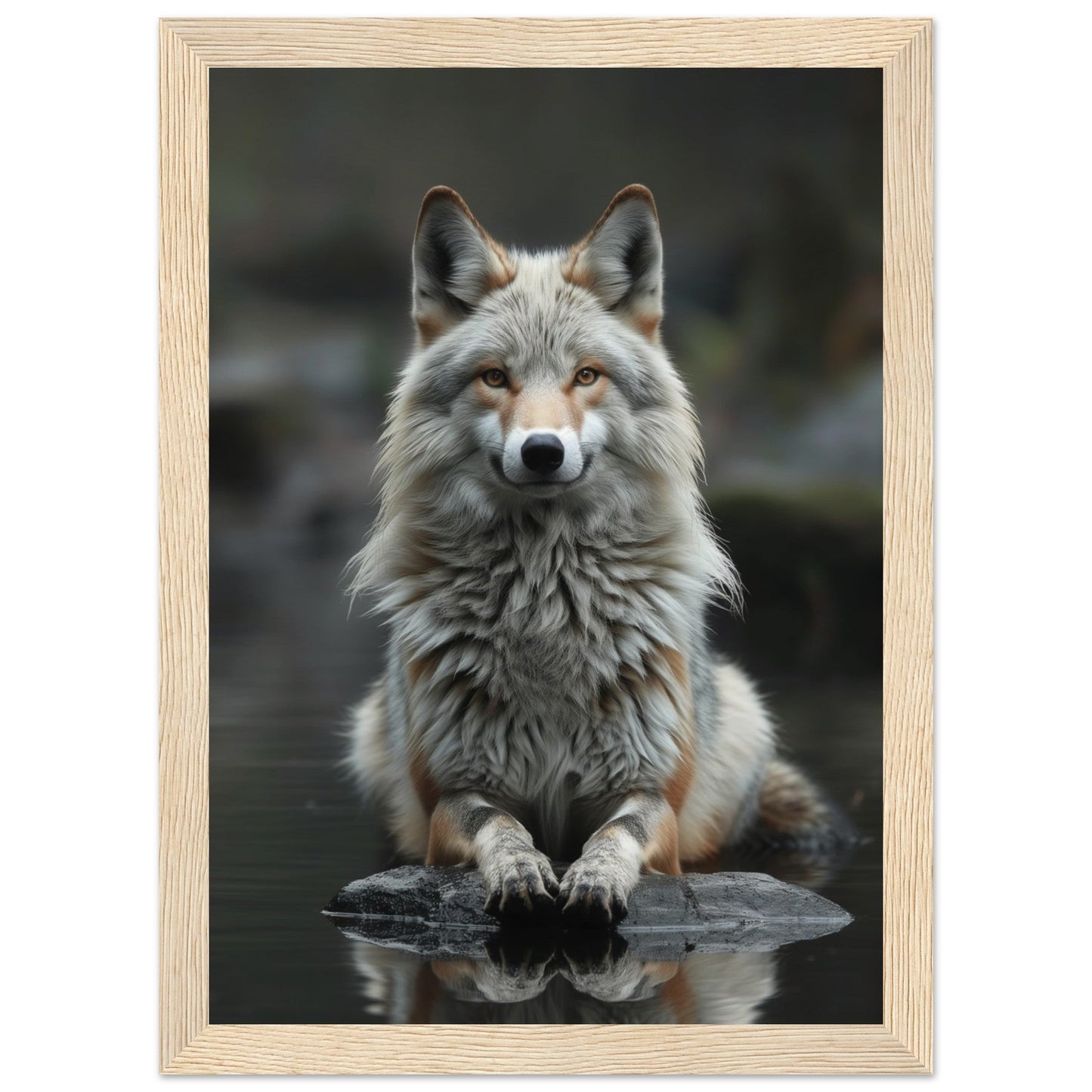 Affiche Loup Zen ( 21x29.7-cm-Bois-clair)