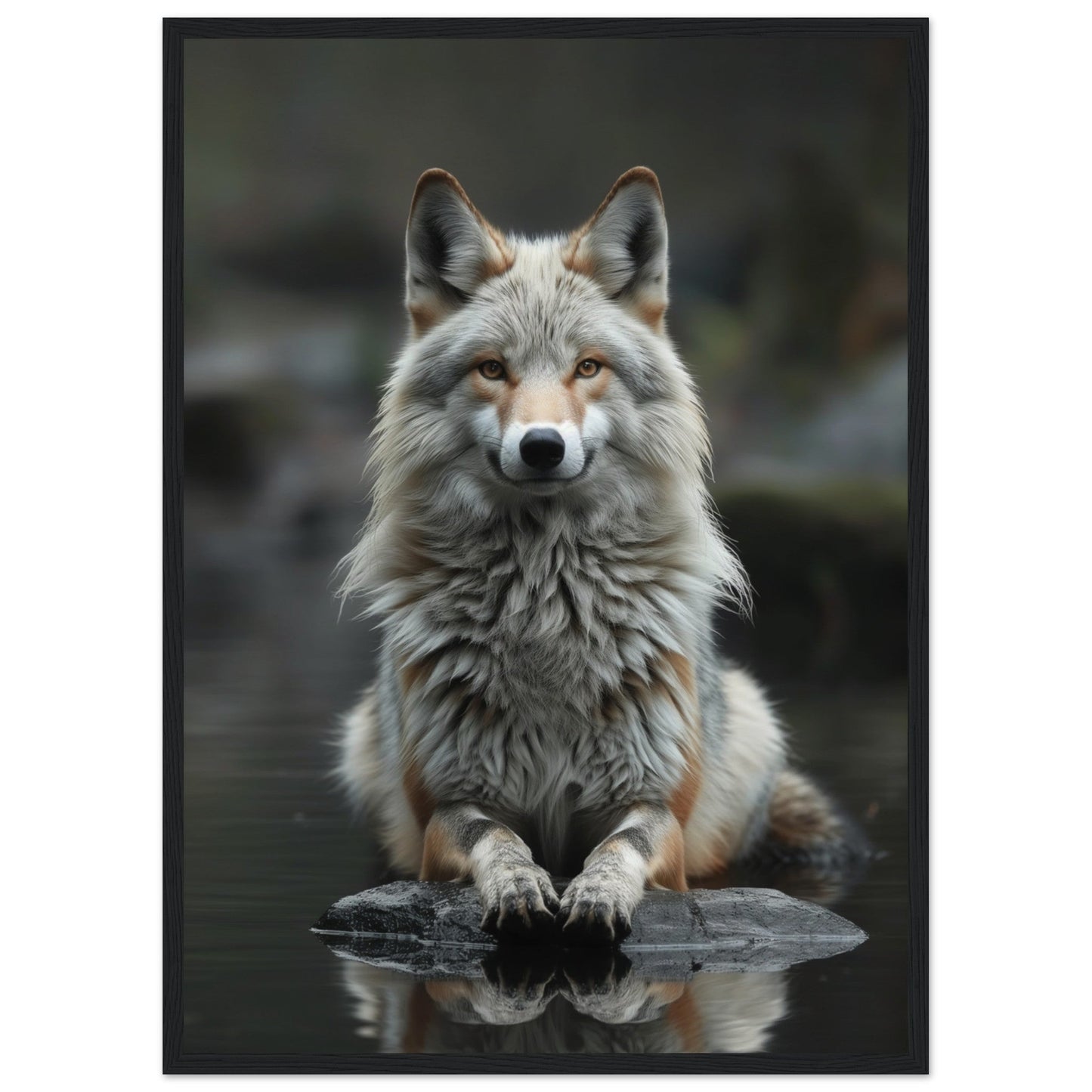 Affiche Loup Zen ( 50x70-cm-Bois-noir)