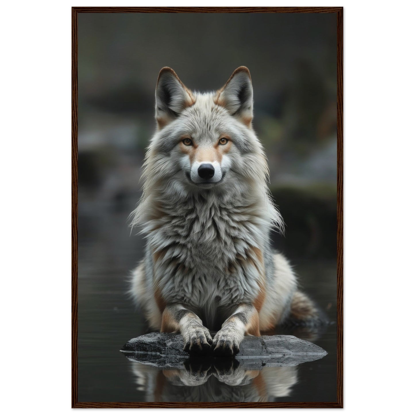 Affiche Loup Zen ( 60x90-cm-Bois-foncé)