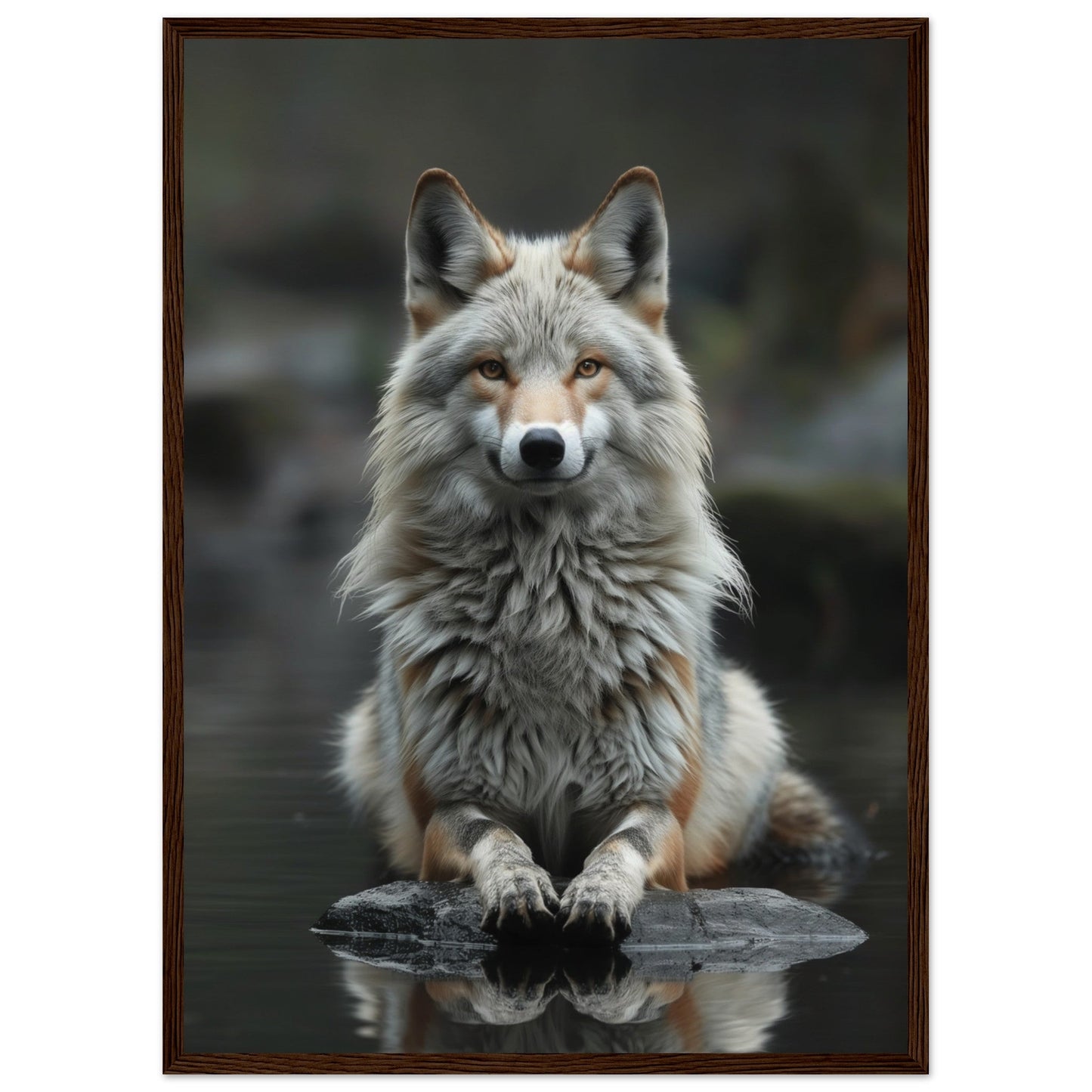 Affiche Loup Zen ( 50x70-cm-Bois-foncé)