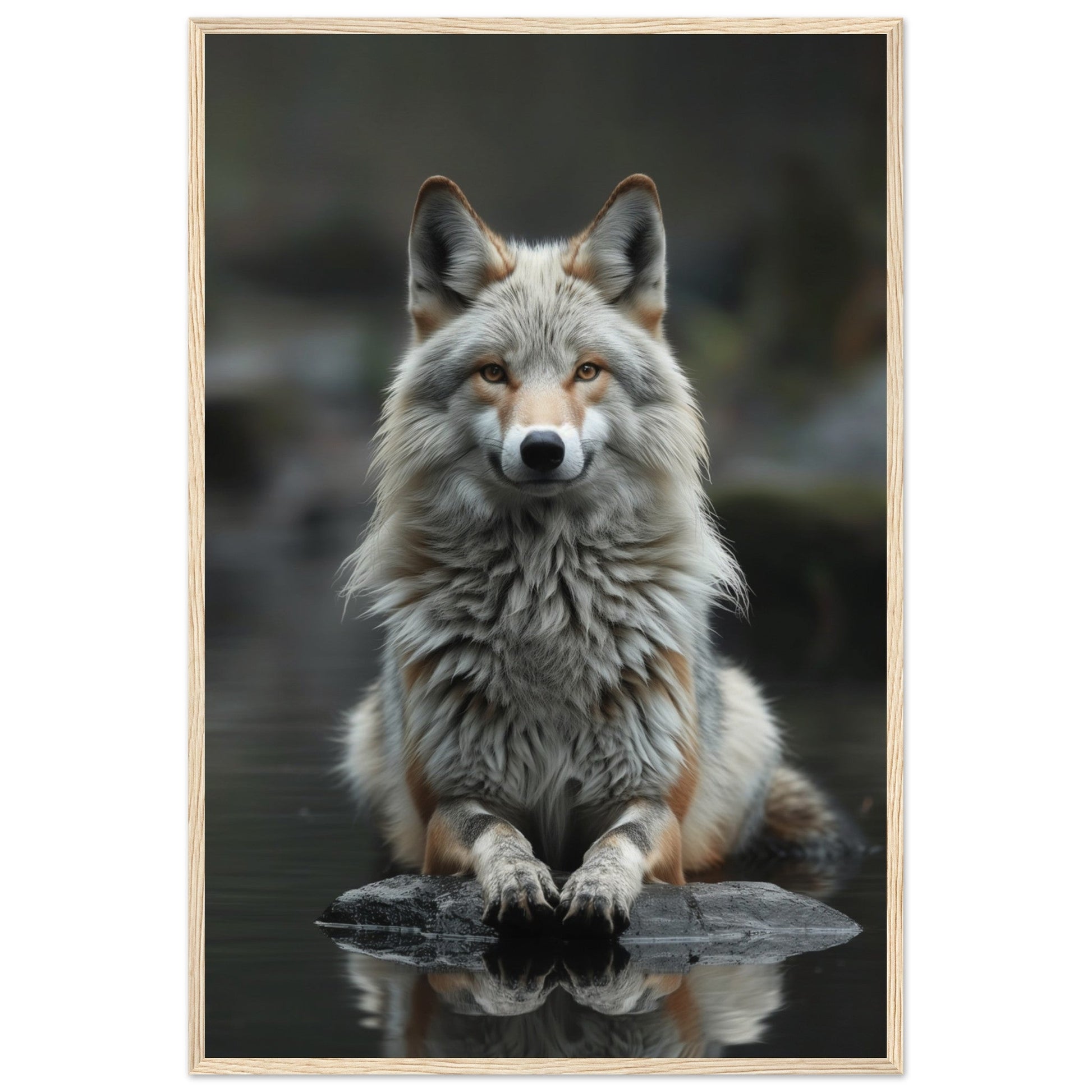 Affiche Loup Zen ( 60x90-cm-Bois-clair)