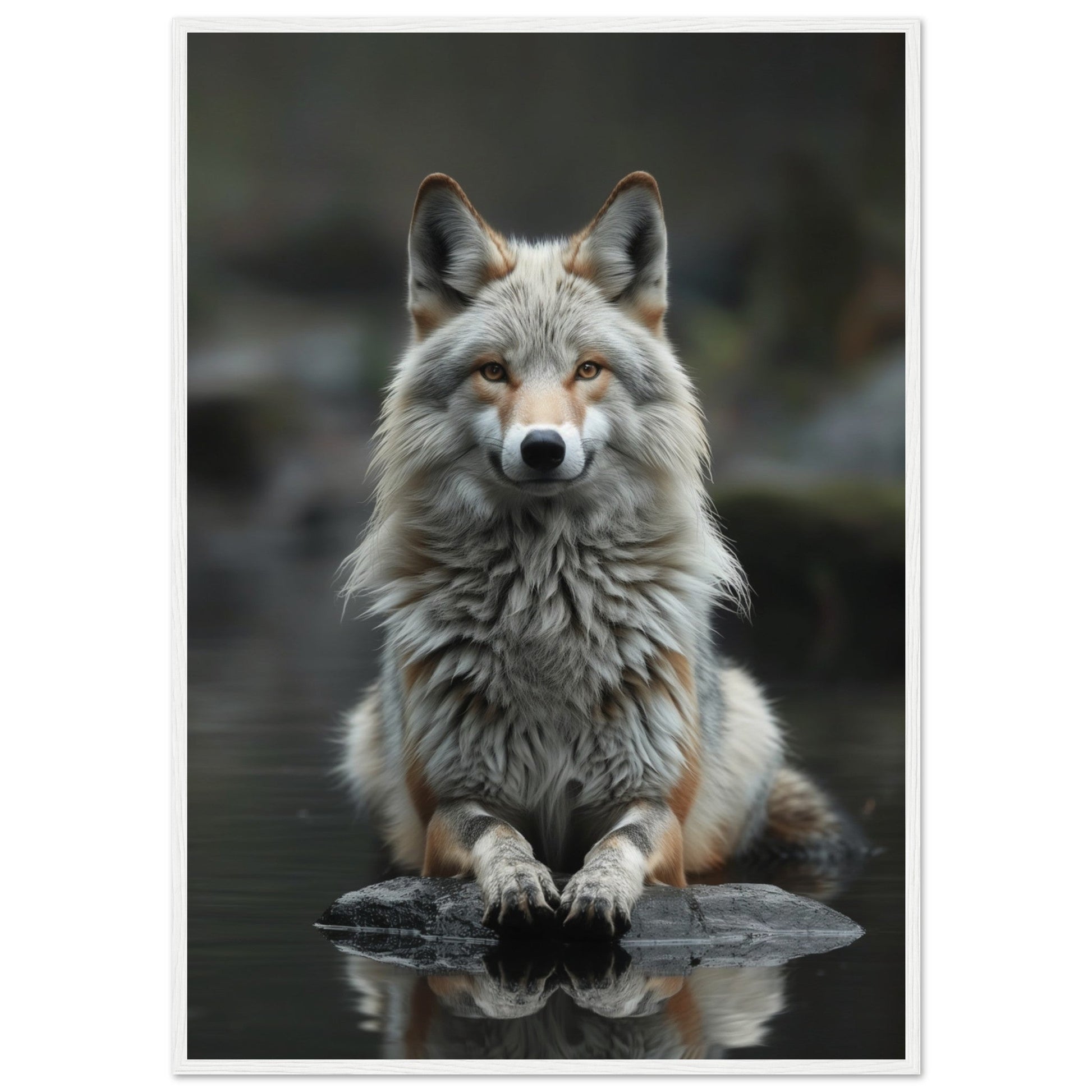 Affiche Loup Zen ( 70x100-cm-Bois-blanc)