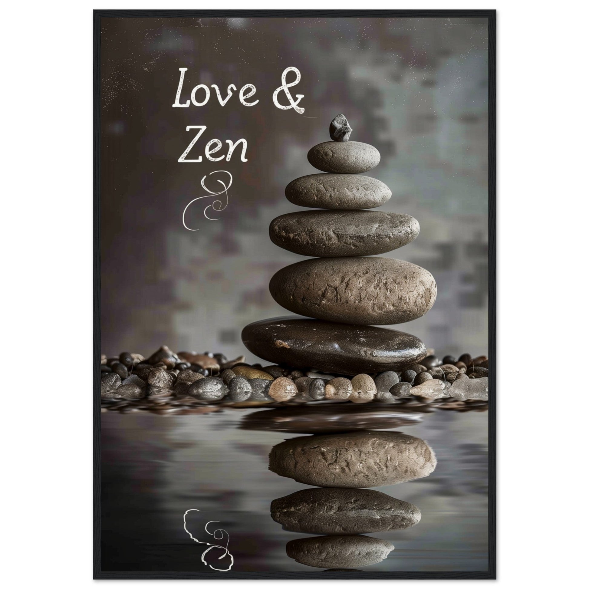 Affiche Love et Zen ( 70x100-cm-Bois-noir)