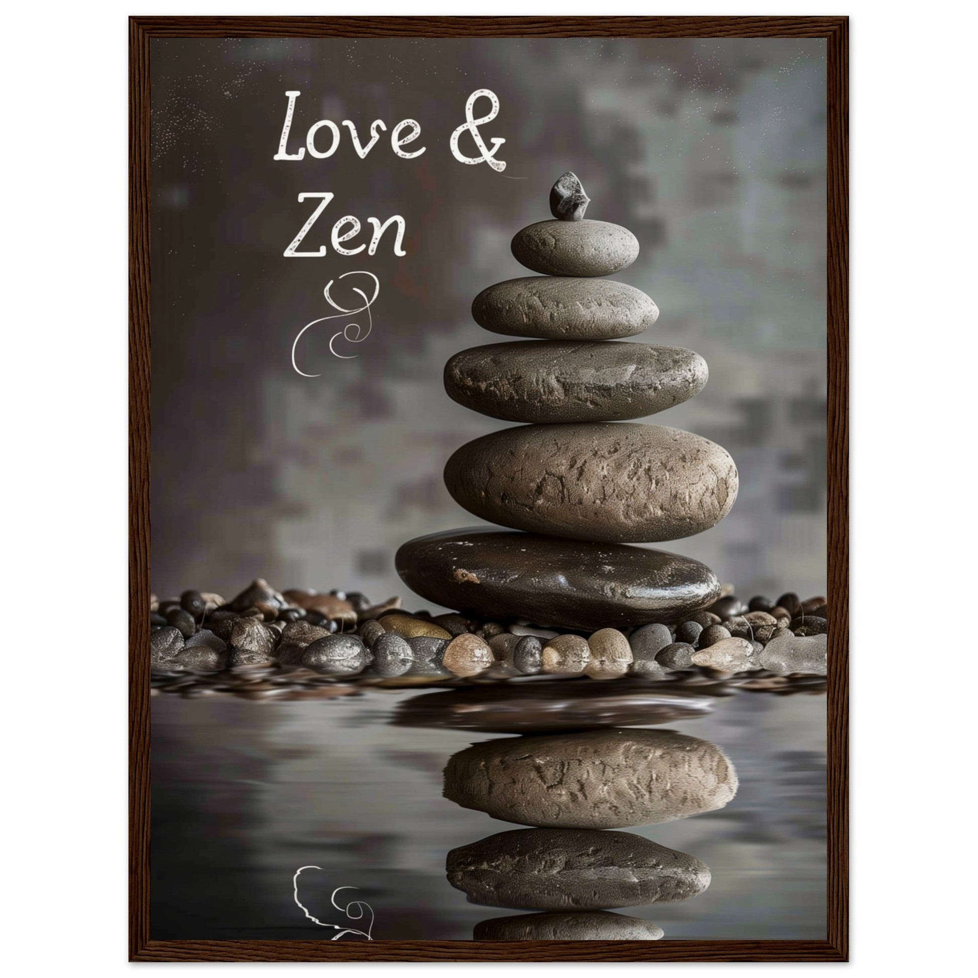 Affiche Love et Zen ( 45x60-cm-Bois-foncé)