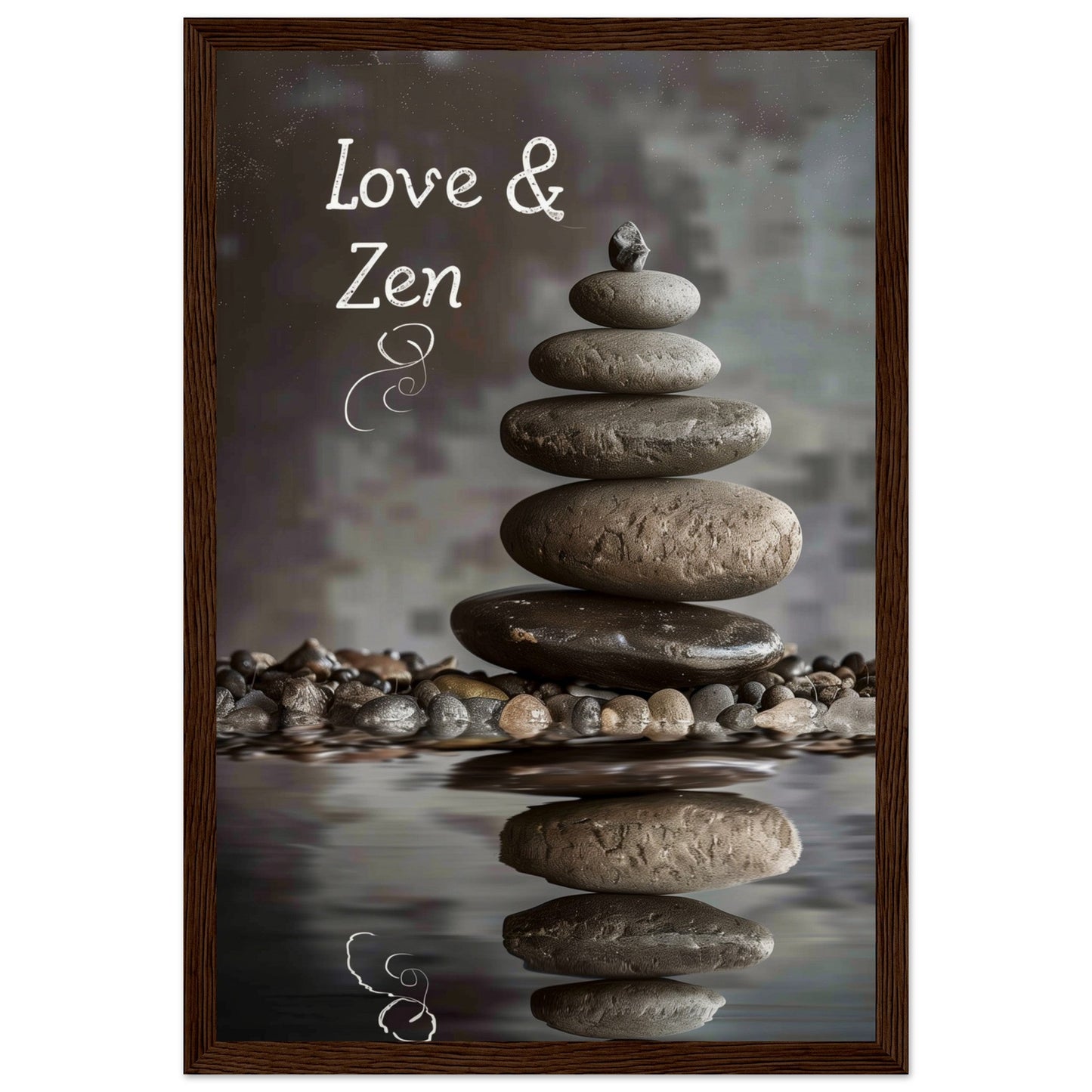 Affiche Love et Zen ( 30x45-cm-Bois-foncé)