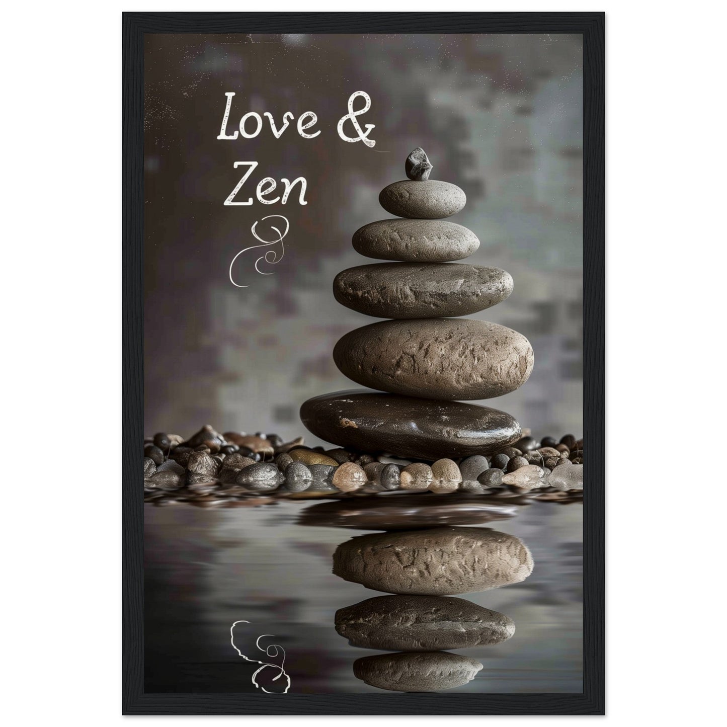 Affiche Love et Zen ( 30x45-cm-Bois-noir)