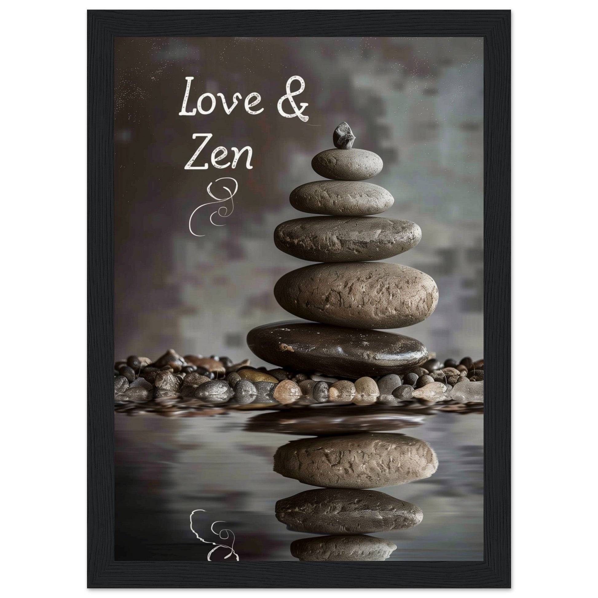 Affiche Love et Zen ( 21x29.7-cm-Bois-noir)