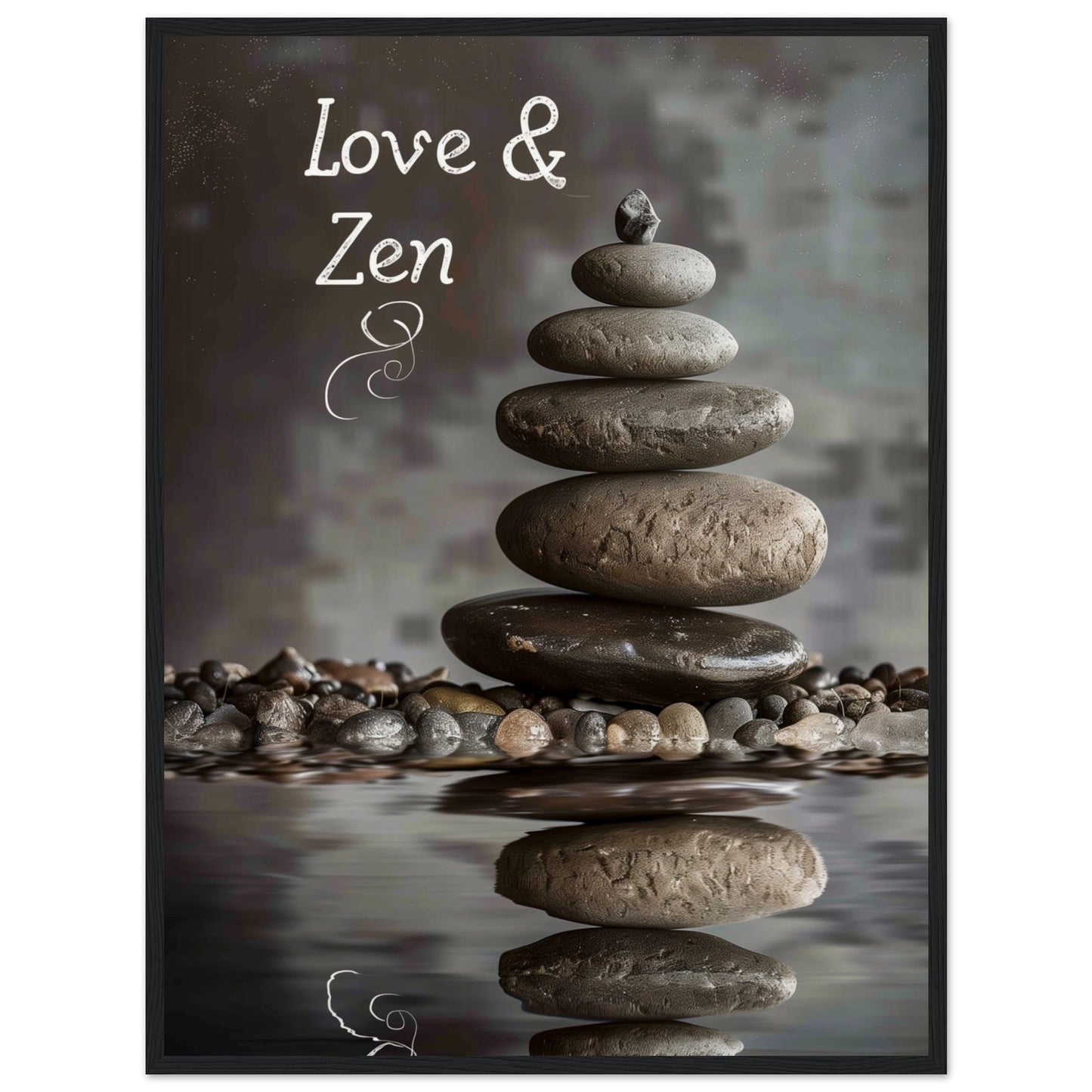 Affiche Love et Zen ( 60x80-cm-Bois-noir)