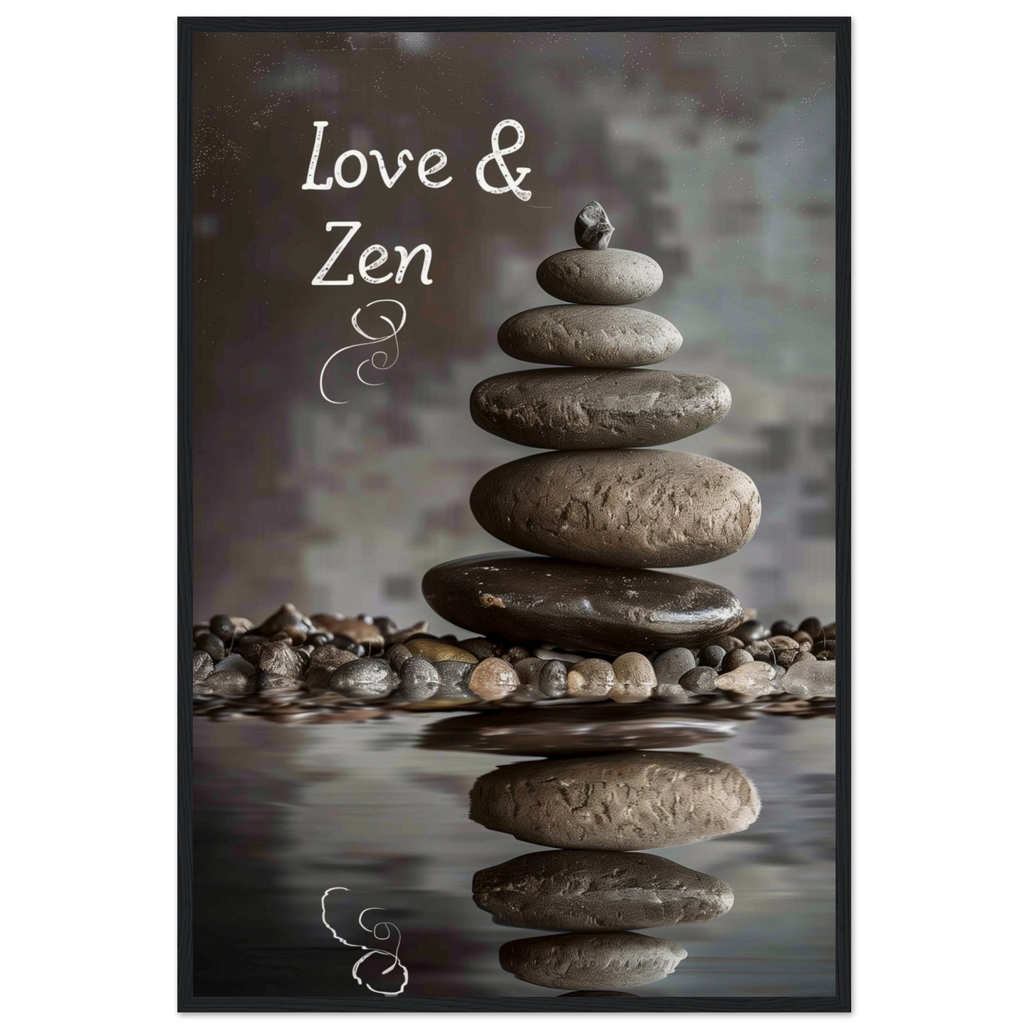 Affiche Love et Zen ( 60x90-cm-Bois-noir)