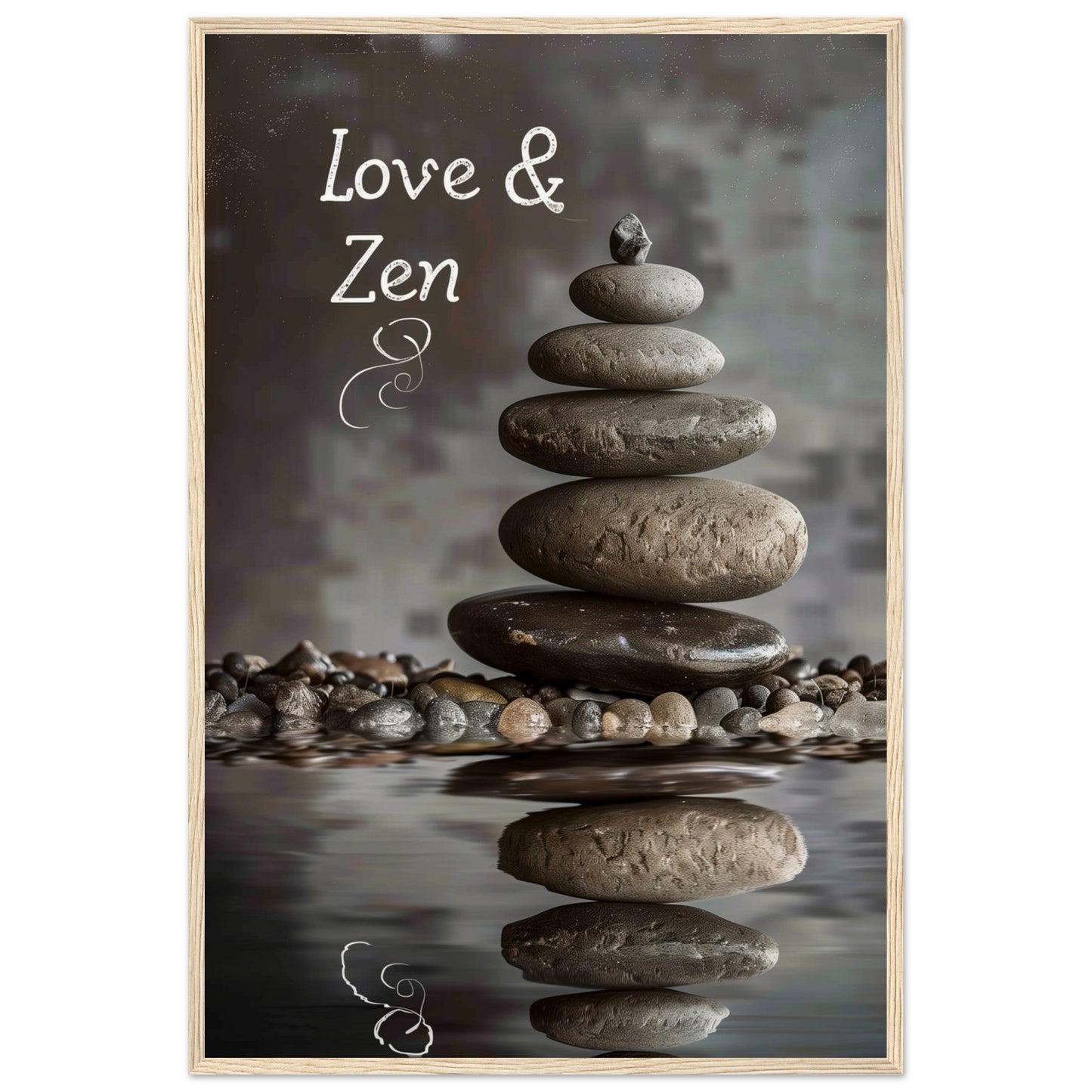 Affiche Love et Zen ( 60x90-cm-Bois-clair)