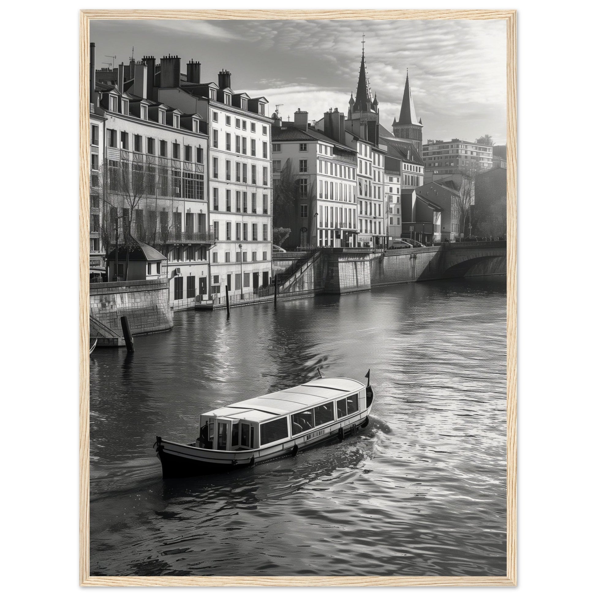 Affiche Lyon Noir Et Blanc ( 60x80-cm-Bois-clair)