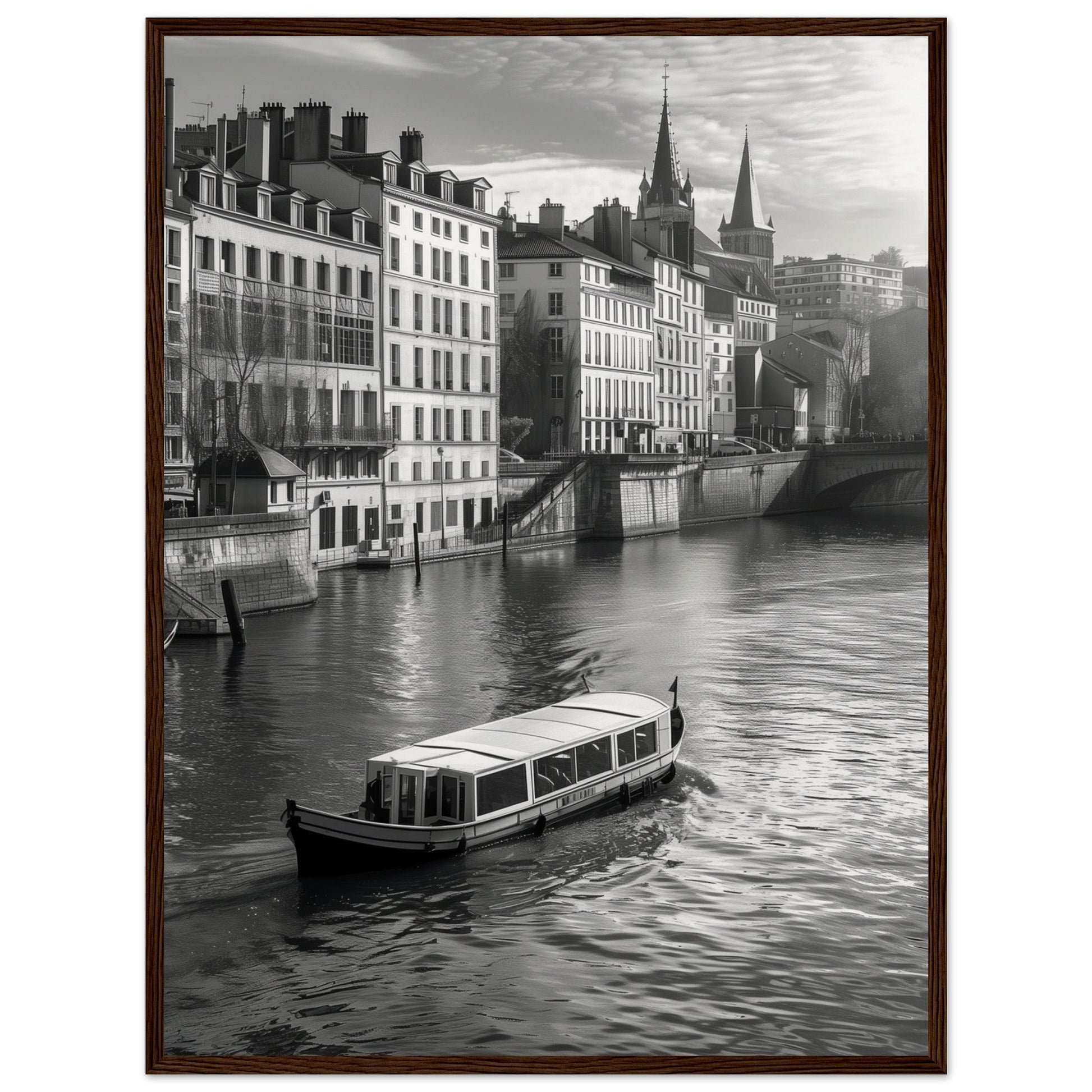 Affiche Lyon Noir Et Blanc ( 60x80-cm-Bois-foncé)