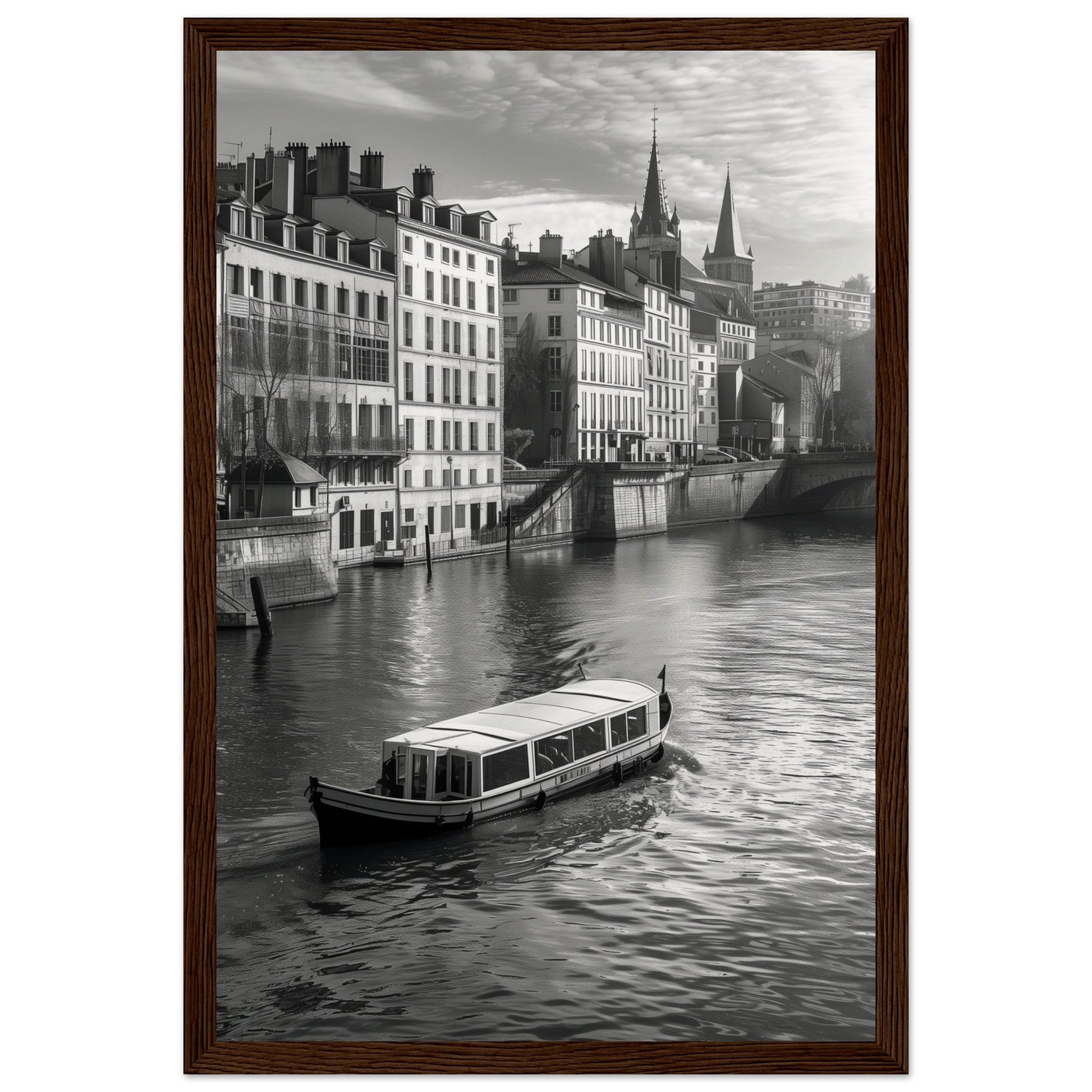 Affiche Lyon Noir Et Blanc ( 30x45-cm-Bois-foncé)