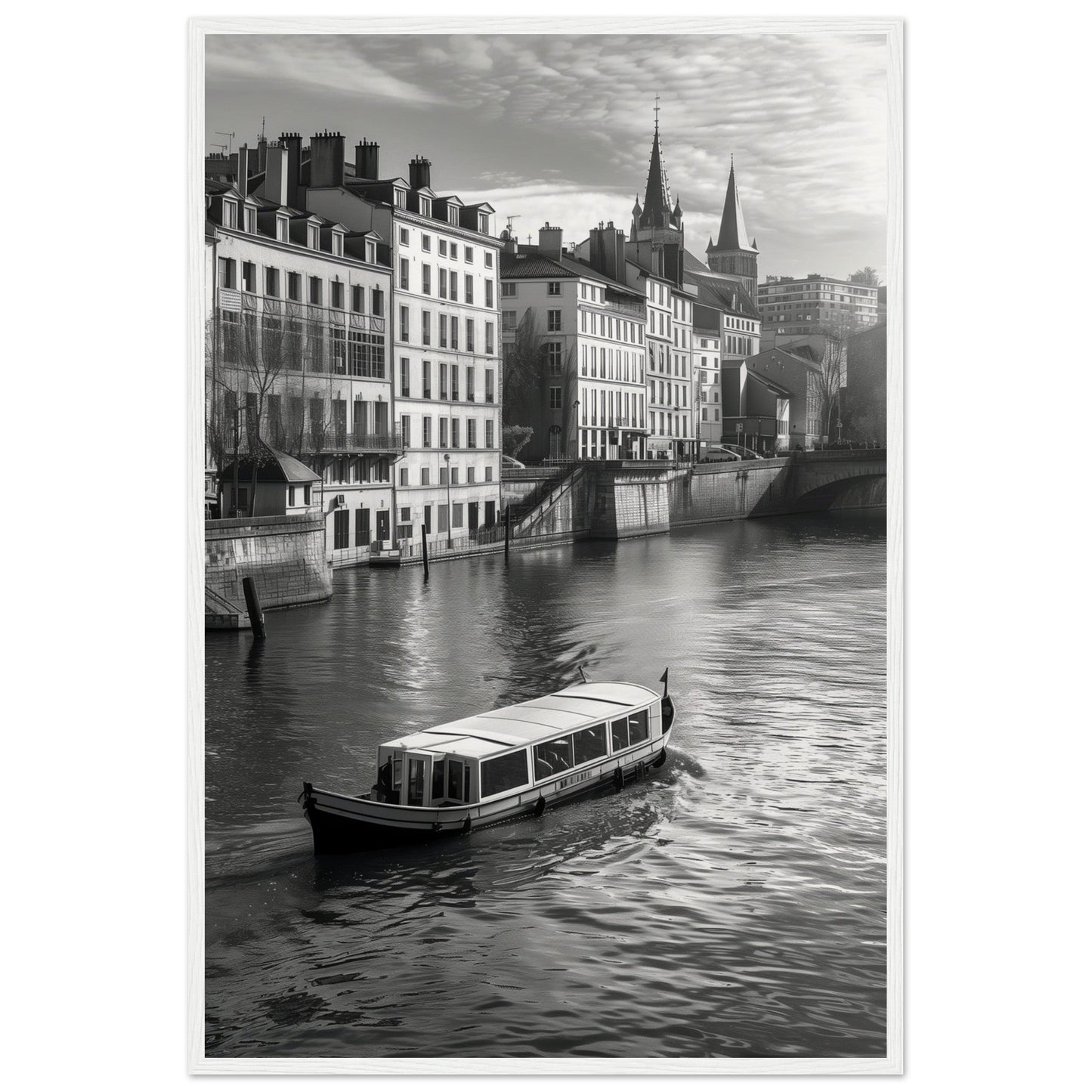 Affiche Lyon Noir Et Blanc ( 60x90-cm-Bois-blanc)