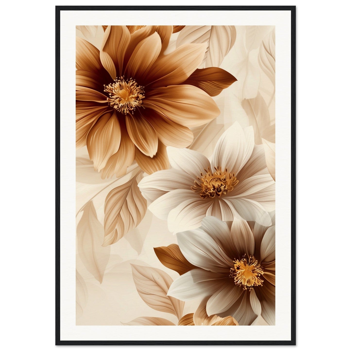 Affiche Marron Et Beige Fleurs ( 70x100-cm-Bois-noir)