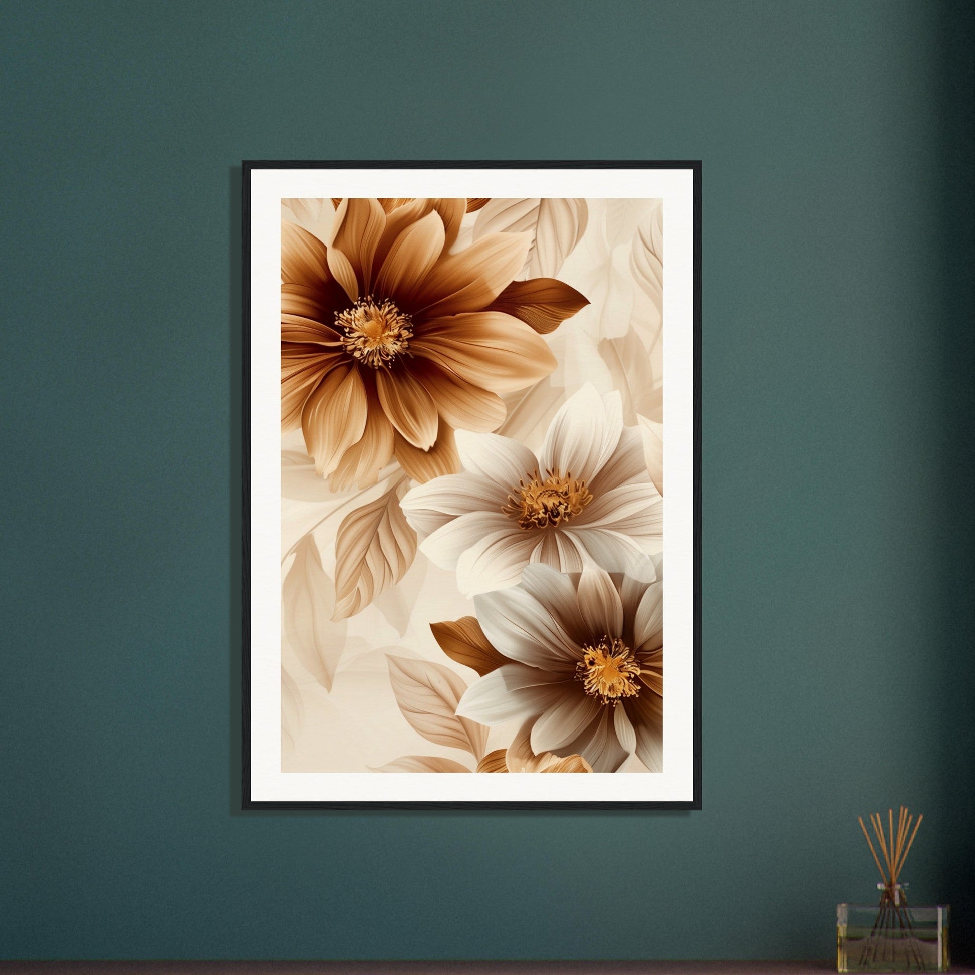 Affiche Marron Et Beige Fleurs ( )