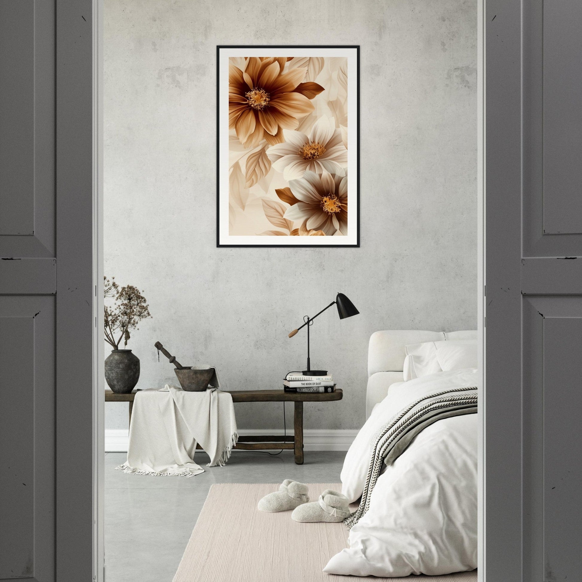 Affiche Marron Et Beige Fleurs ( )