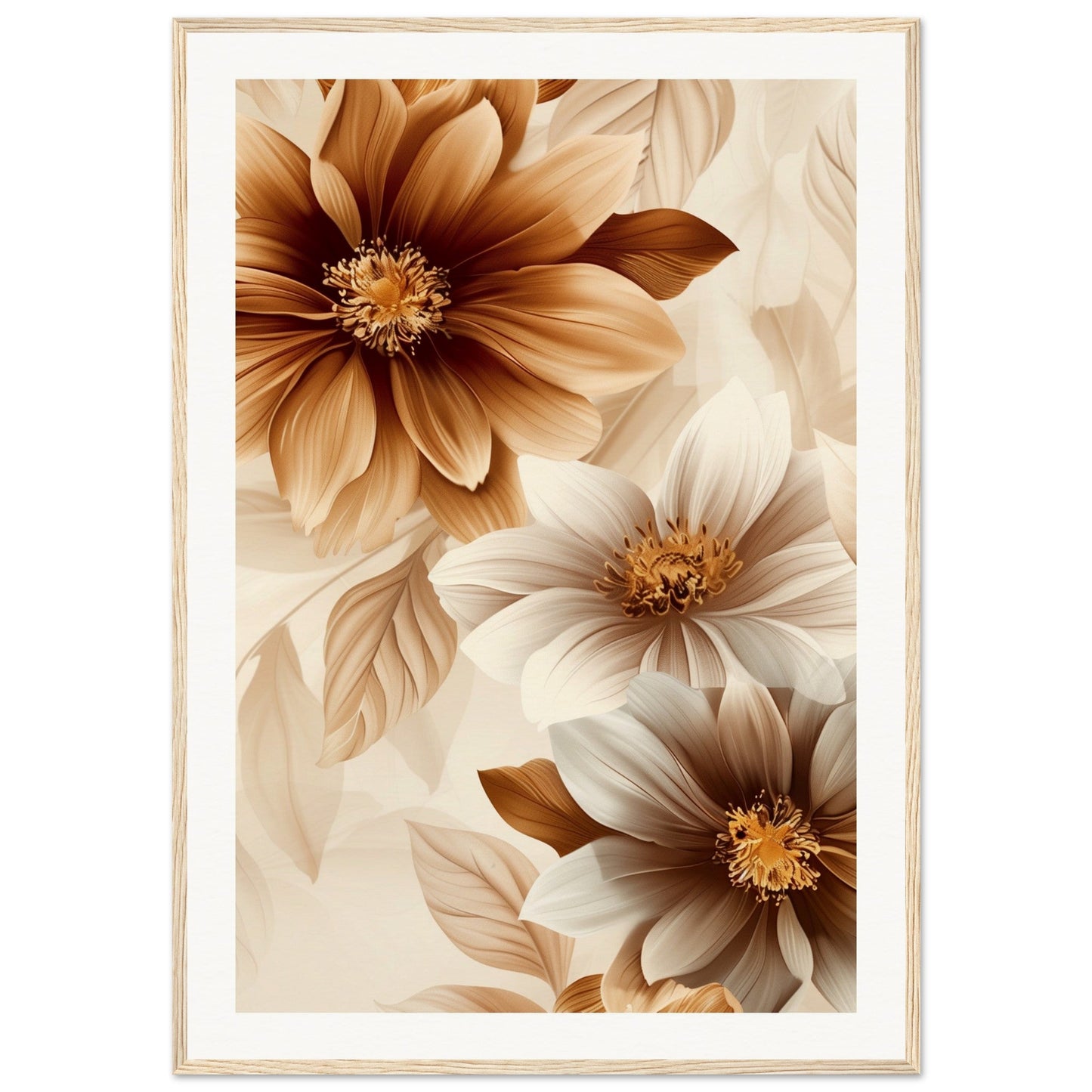 Affiche Marron Et Beige Fleurs ( 70x100-cm-Bois-clair)