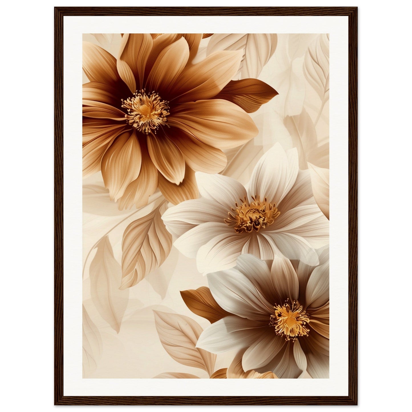 Affiche Marron Et Beige Fleurs ( 45x60-cm-Bois-foncé)