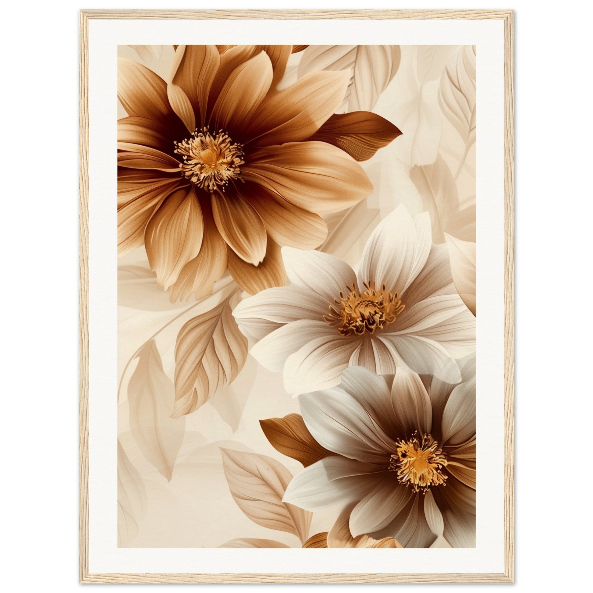 Affiche Marron Et Beige Fleurs ( 60x80-cm-Bois-clair)