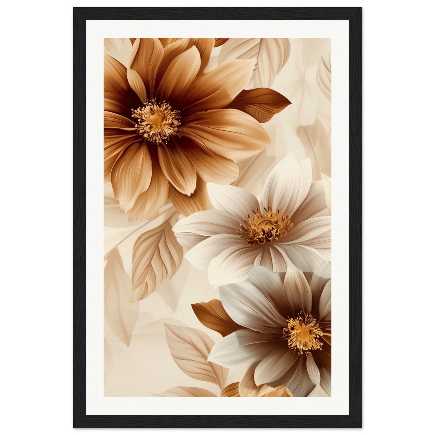 Affiche Marron Et Beige Fleurs ( 30x45-cm-Bois-noir)