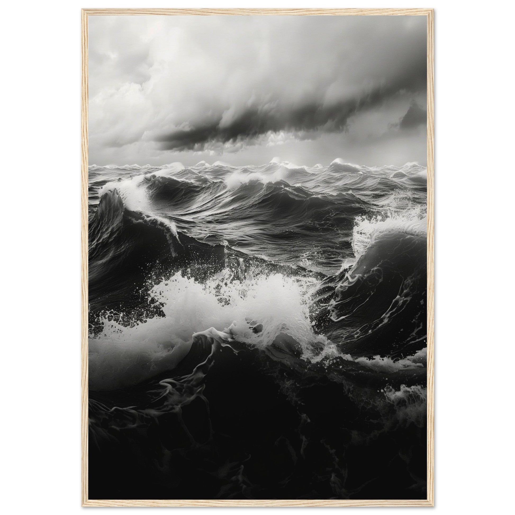 Affiche Mer Noir et Blanc ( 70x100-cm-Bois-clair)