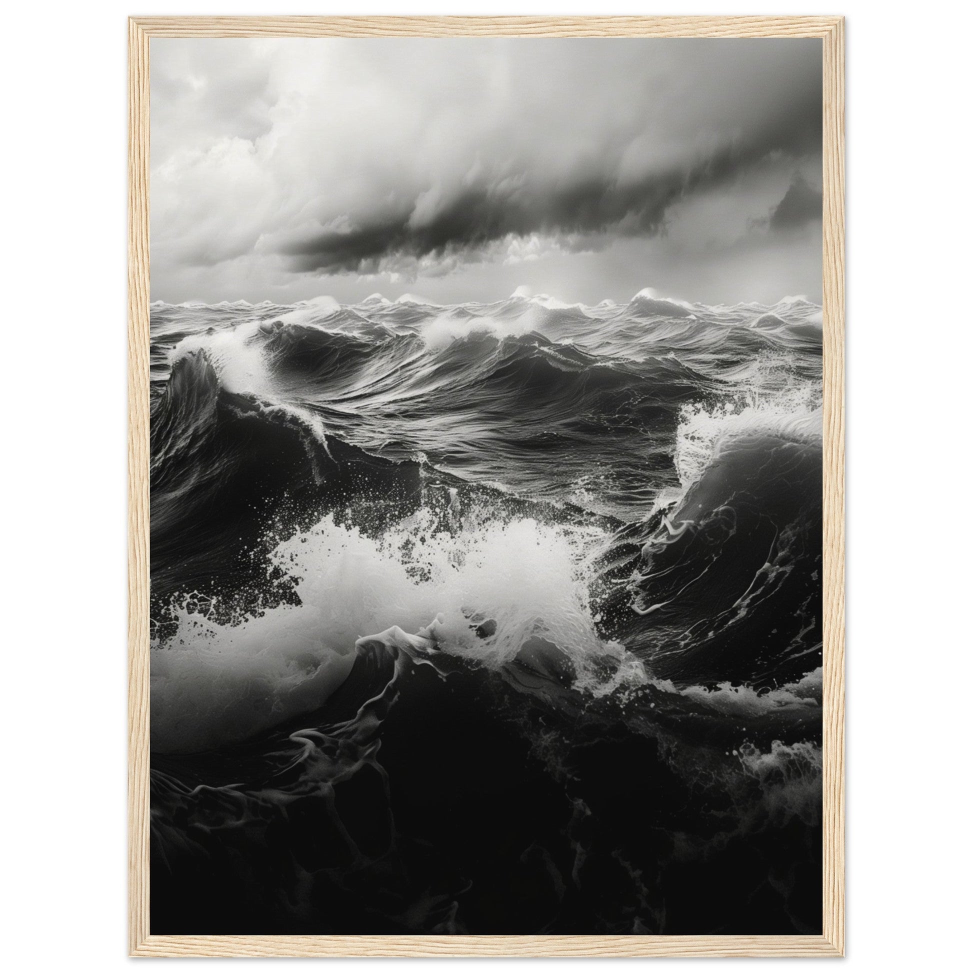 Affiche Mer Noir et Blanc ( 45x60-cm-Bois-clair)