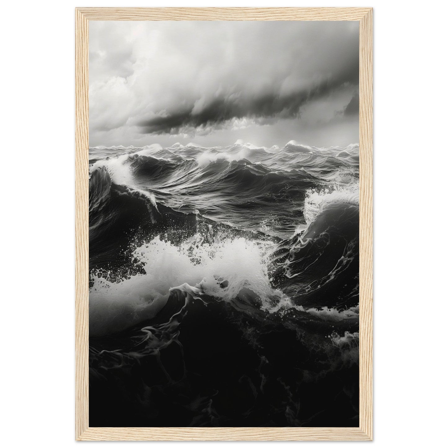 Affiche Mer Noir et Blanc ( 30x45-cm-Bois-clair)