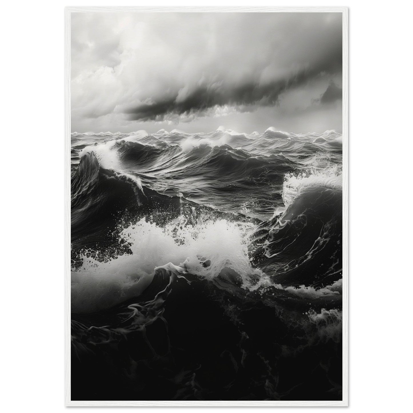 Affiche Mer Noir et Blanc ( 70x100-cm-Bois-blanc)