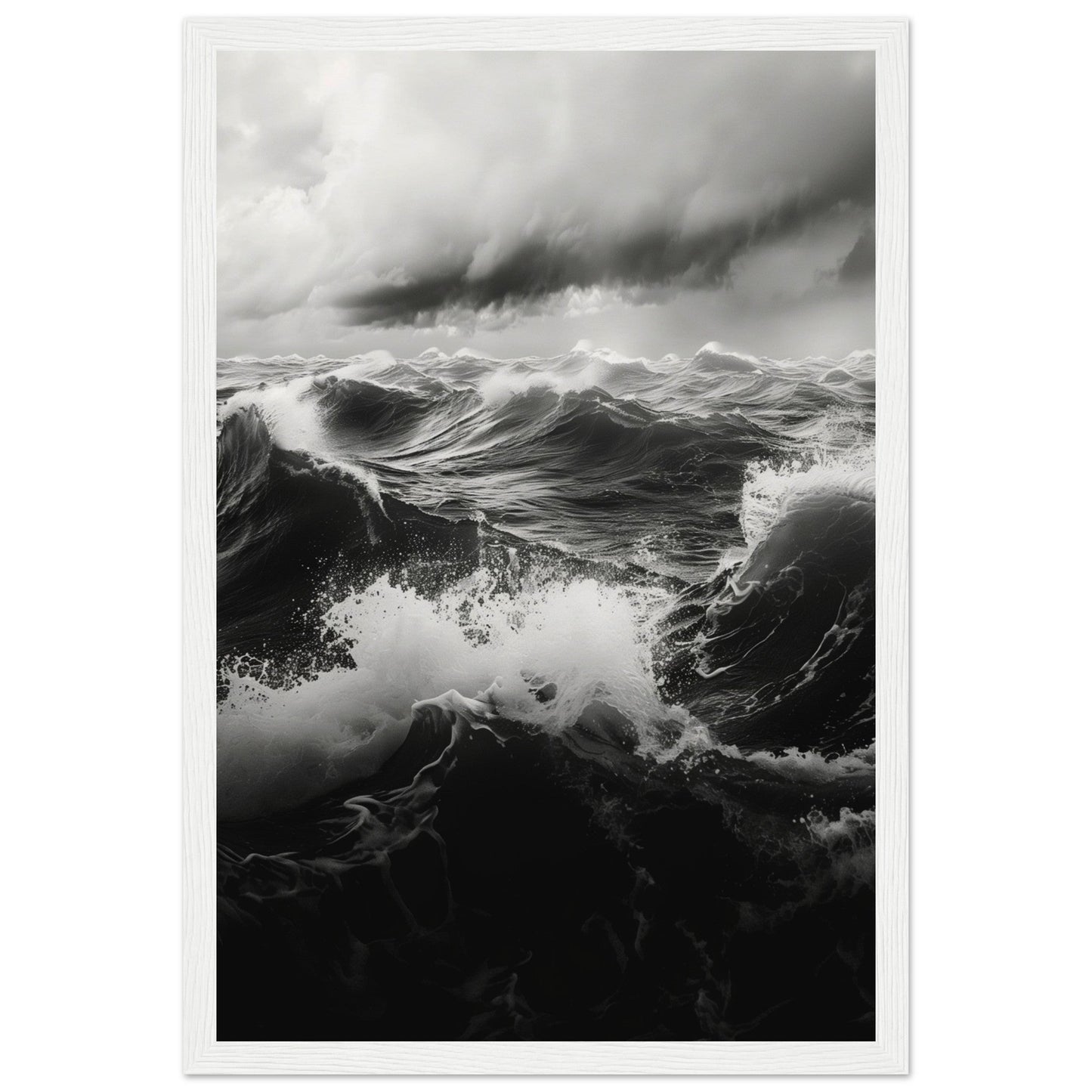 Affiche Mer Noir et Blanc ( 30x45-cm-Bois-blanc)