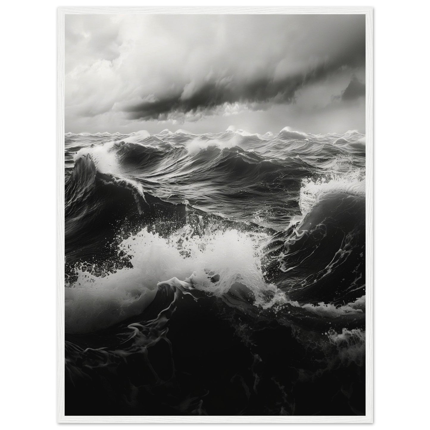 Affiche Mer Noir et Blanc ( 60x80-cm-Bois-blanc)