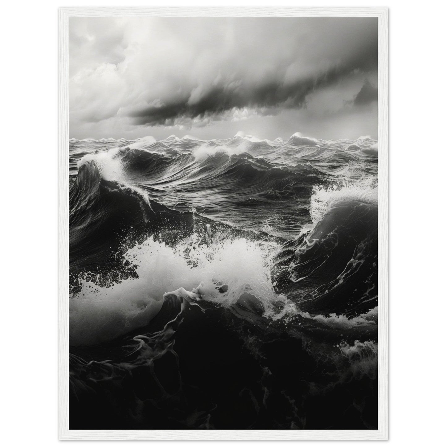 Affiche Mer Noir et Blanc ( 45x60-cm-Bois-blanc)