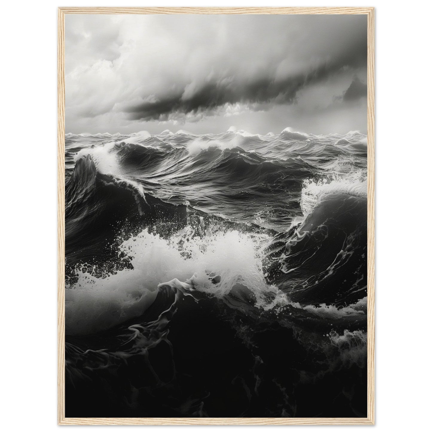 Affiche Mer Noir et Blanc ( 60x80-cm-Bois-clair)