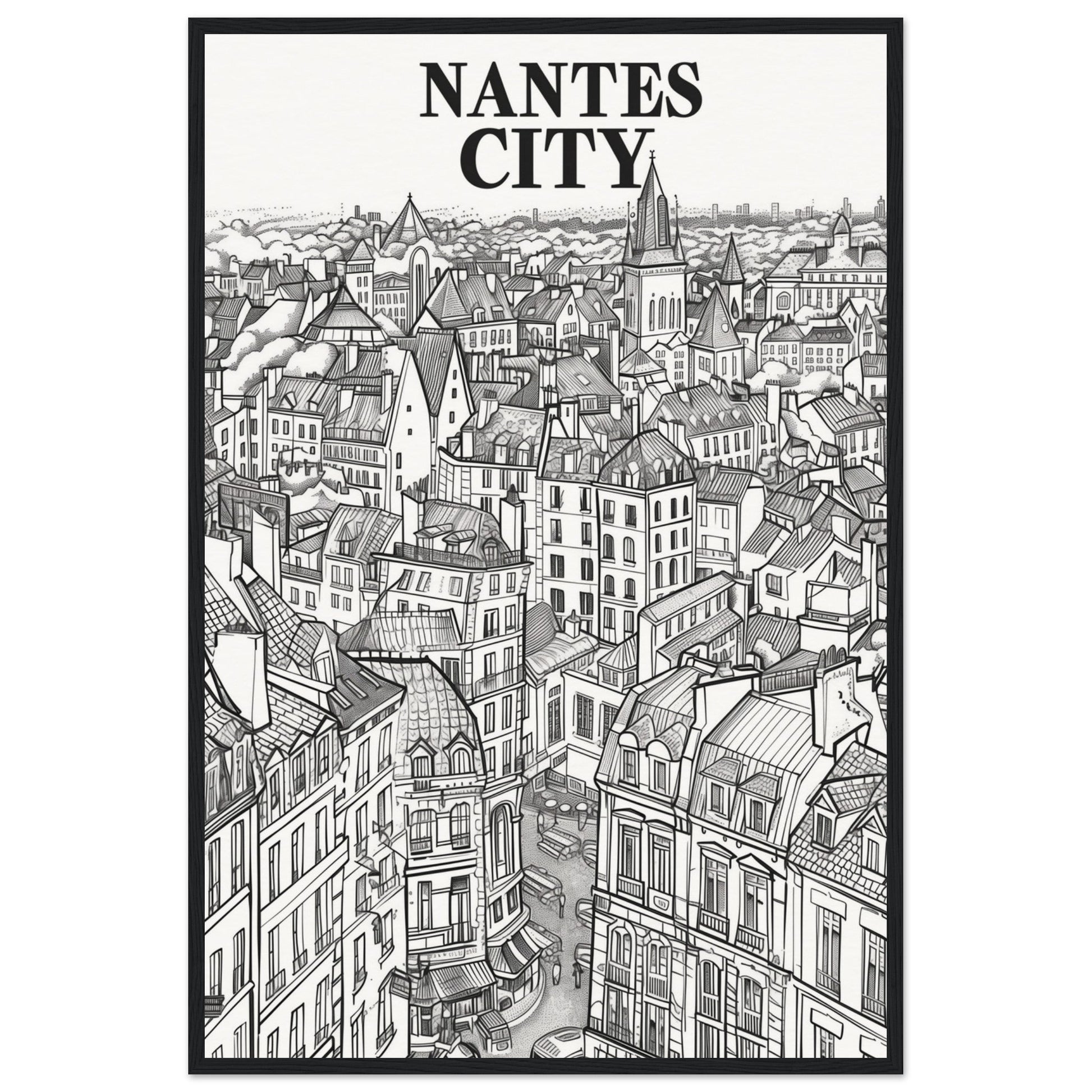 Affiche Nantes City ( 60x90-cm-Bois-noir)