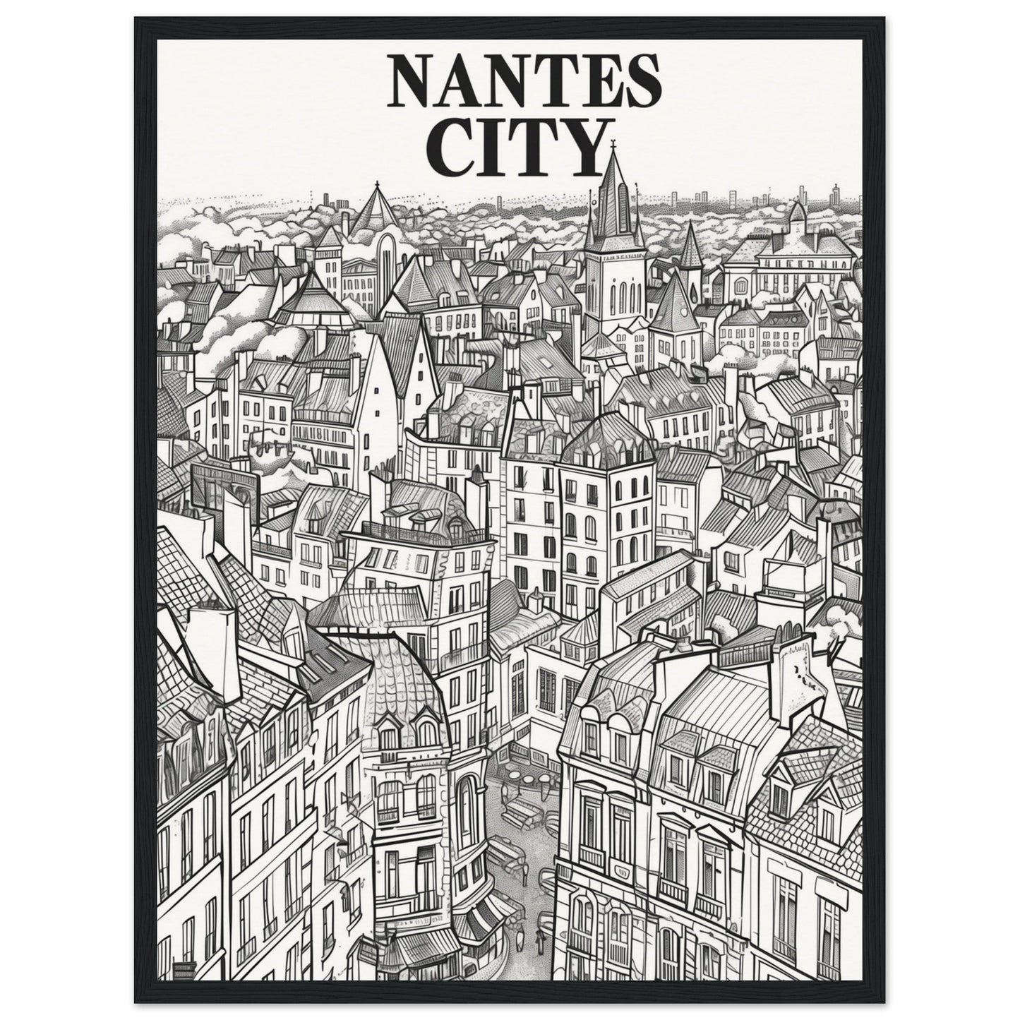 Affiche Nantes City ( 45x60-cm-Bois-noir)