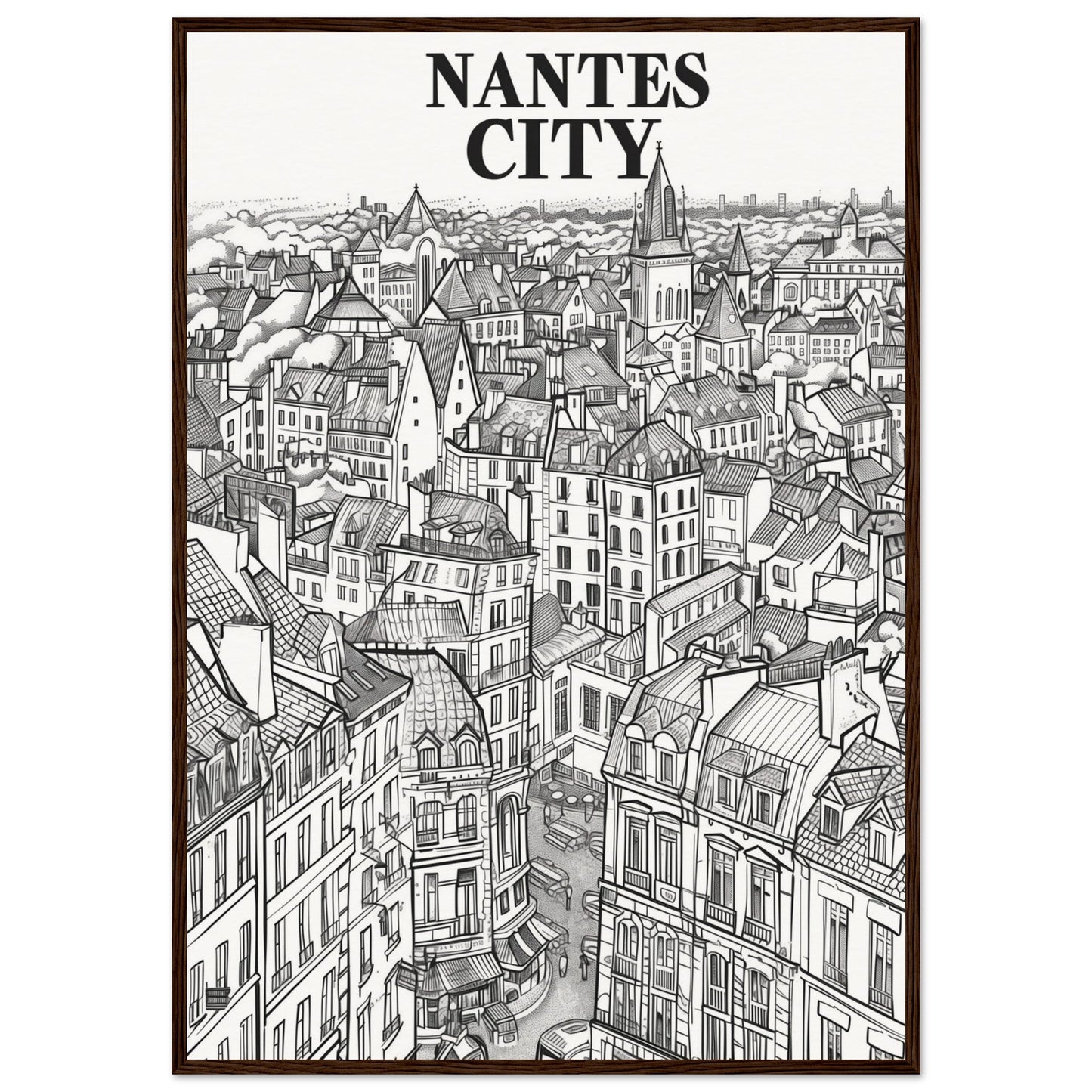 Affiche Nantes City ( 70x100-cm-Bois-foncé)