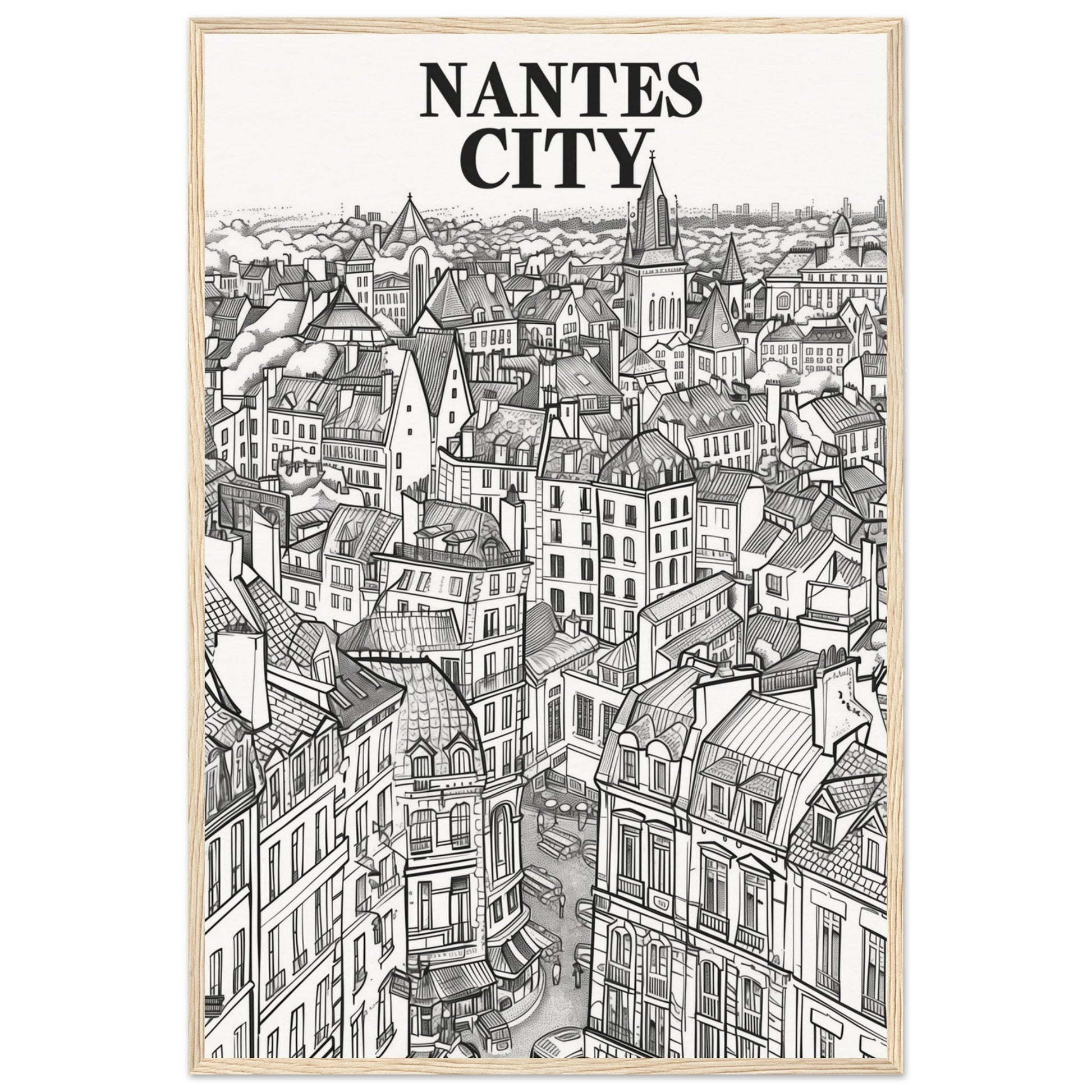 Affiche Nantes City ( 60x90-cm-Bois-clair)