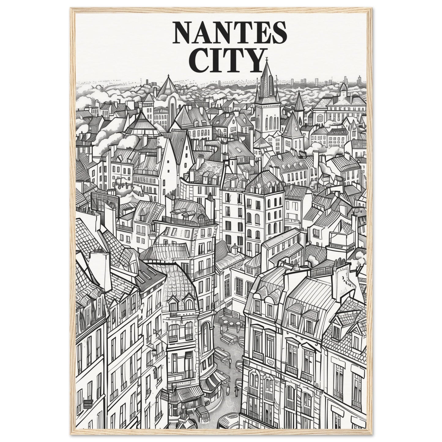 Affiche Nantes City ( 70x100-cm-Bois-clair)