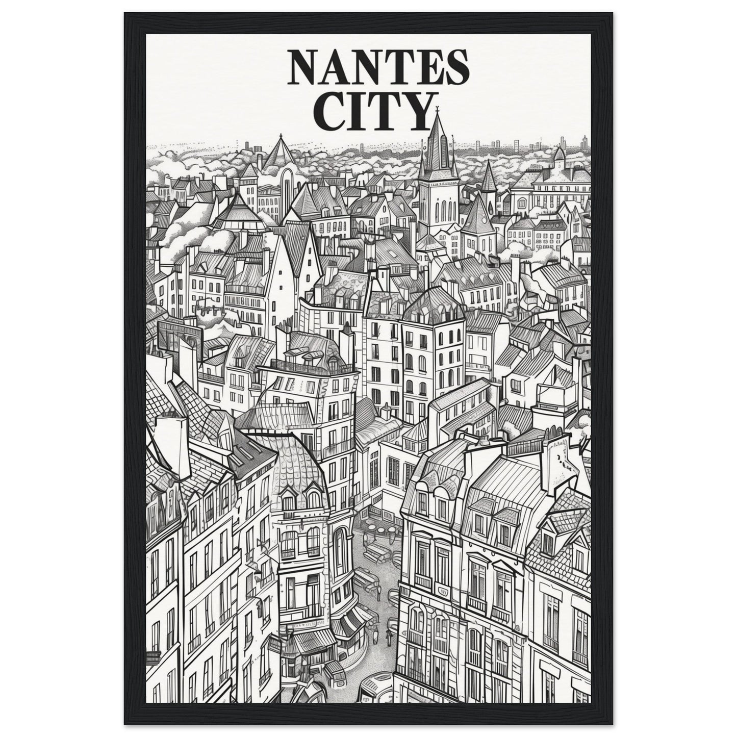 Affiche Nantes City ( 30x45-cm-Bois-noir)