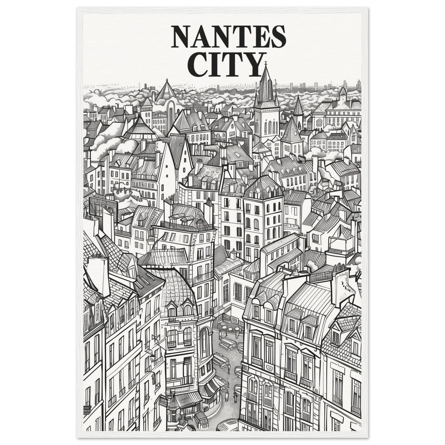 Affiche Nantes City ( 60x90-cm-Bois-blanc)