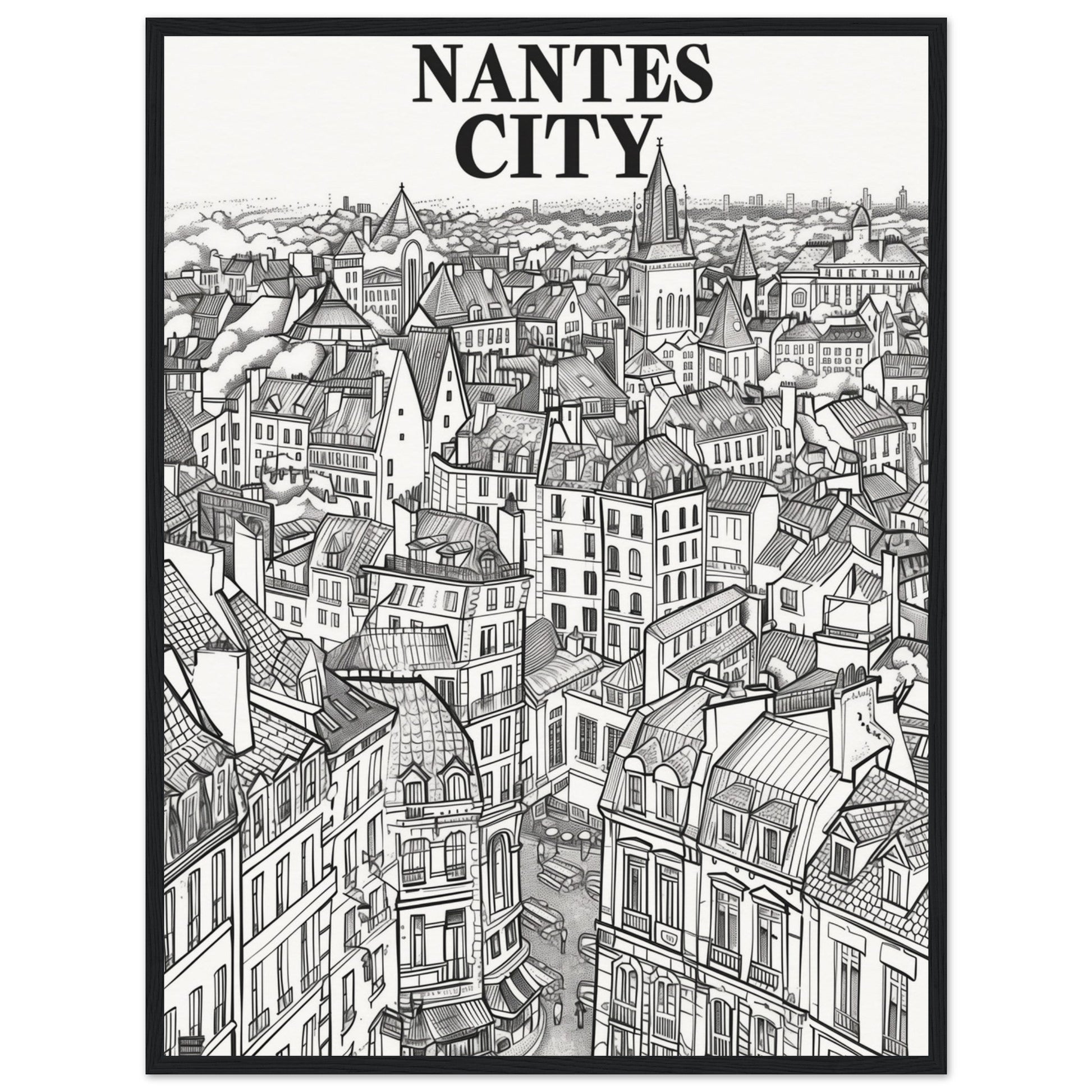 Affiche Nantes City ( 60x80-cm-Bois-noir)