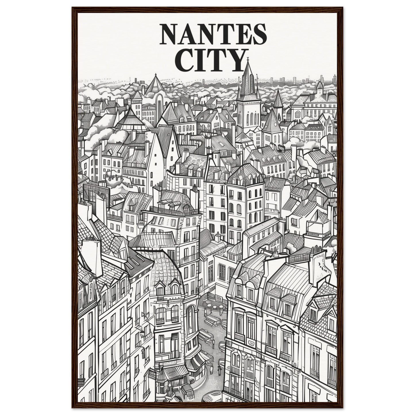 Affiche Nantes City ( 60x90-cm-Bois-foncé)