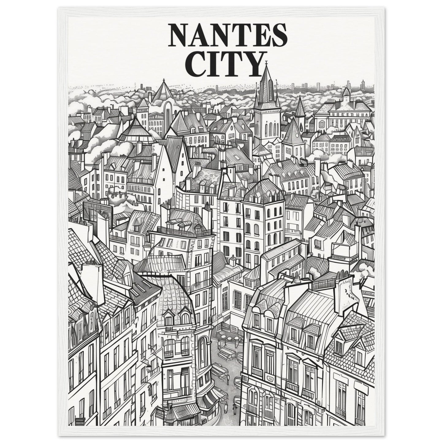 Affiche Nantes City ( 45x60-cm-Bois-blanc)