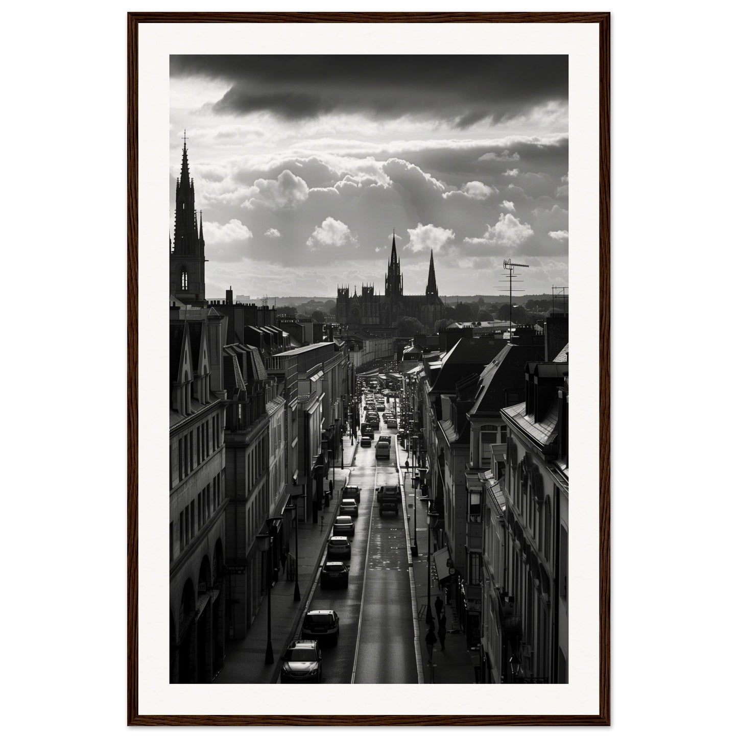 Affiche Nantes Noir Et Blanc ( 60x90-cm-Bois-foncé)