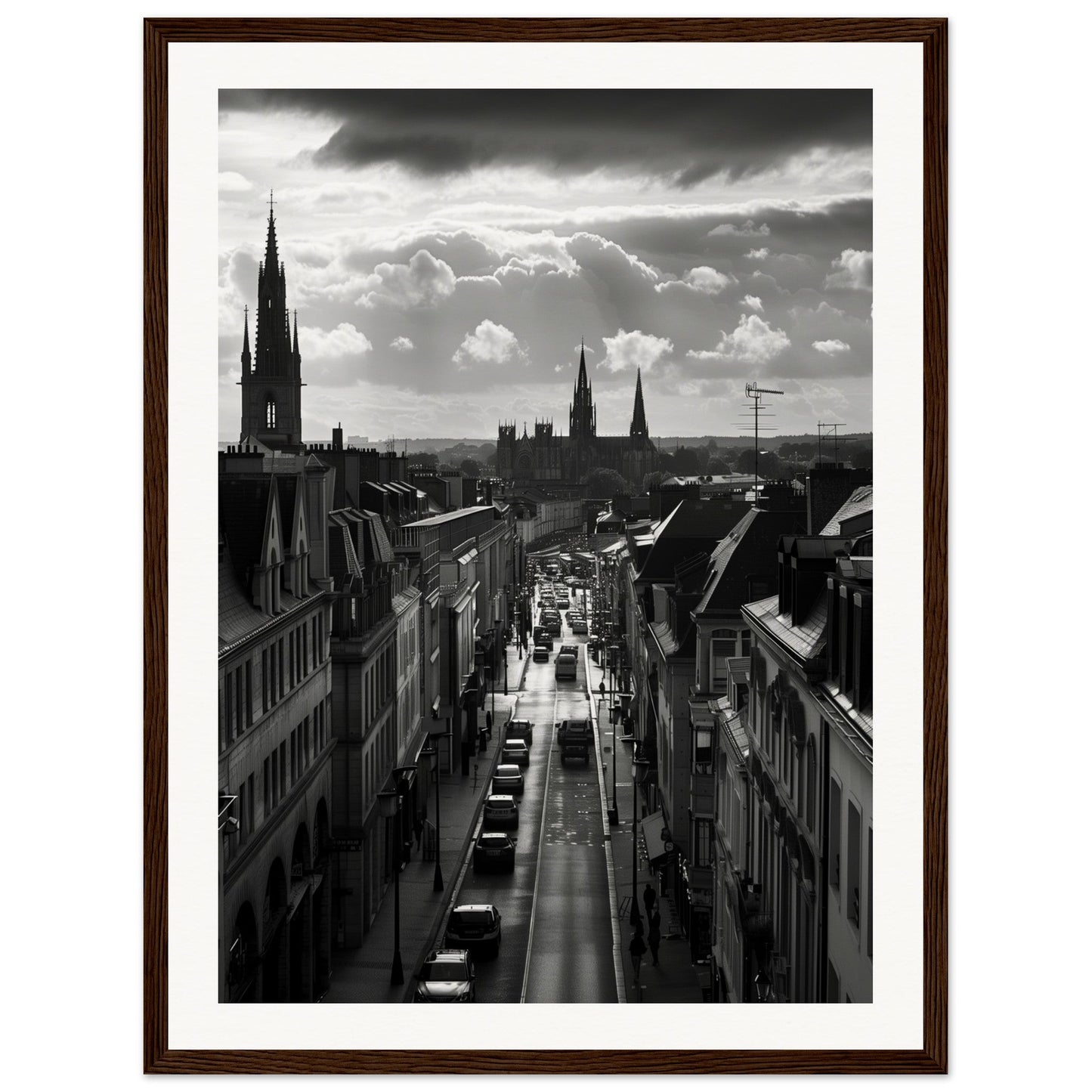 Affiche Nantes Noir Et Blanc ( 45x60-cm-Bois-foncé)